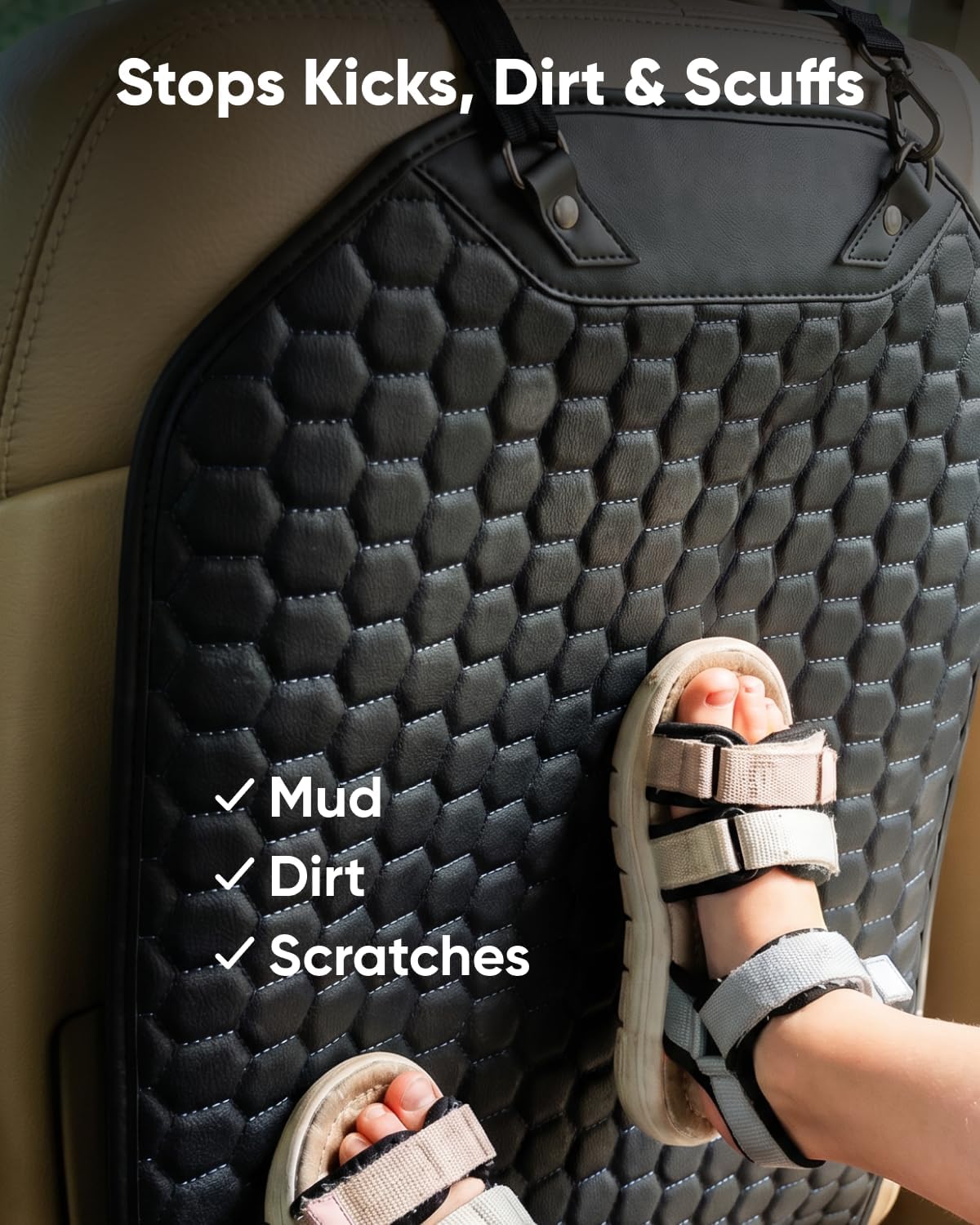 Owleys Kick Mat Back Seat Protector - Car Back Seat Cover for Kids Feet - Waterproof & Sturdy Protector for Upholstery from Dirt, Mud, Scratches and Stain (Black 2 pcs)