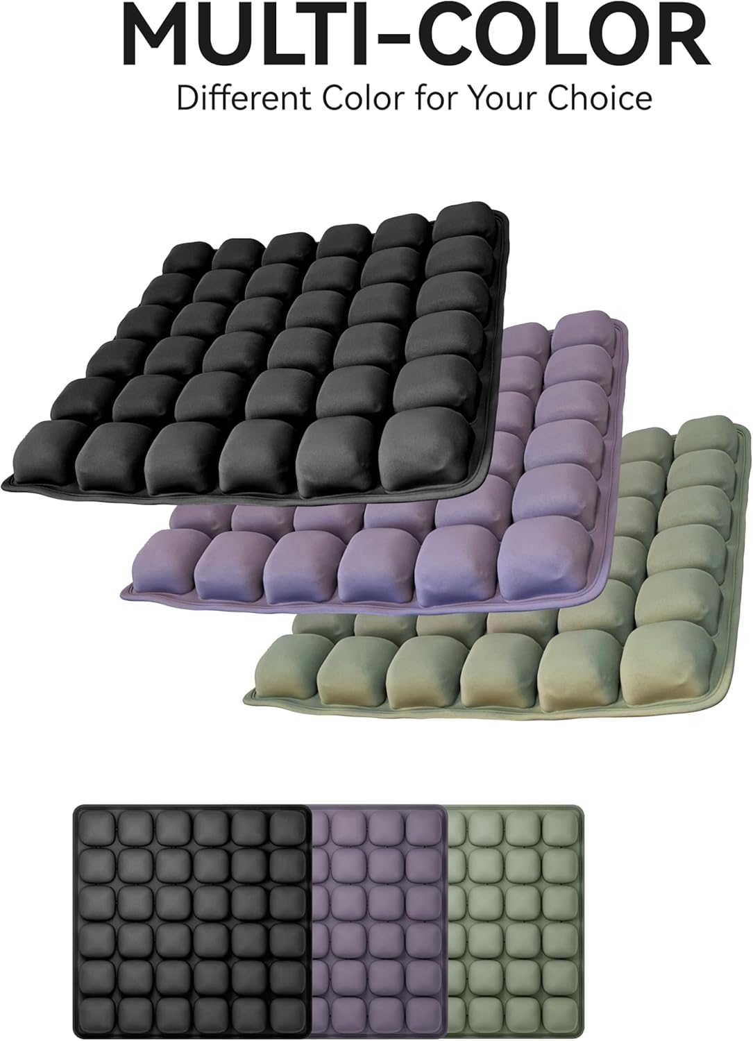Inflatable 3D Travel Cushion for Airplane, Tailbone Pain Relief Seat Pad with Ergonomic Support, Anti-Slip Bottom, Built-in Pump & Carry Bag for Travel/Office/Car – 36 Air Cells, Purple