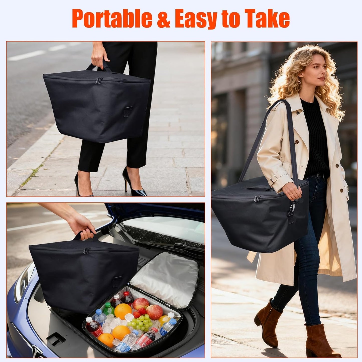 for Tesla Model Y Frunk Cooler Organizers 2020-2025, AYAMAYA Insulated & Leak Proof Camping Coolers, Portable Front Trunk Storage Bags with Lid and Strap for Tesla Model Y Accessories, Set of 2