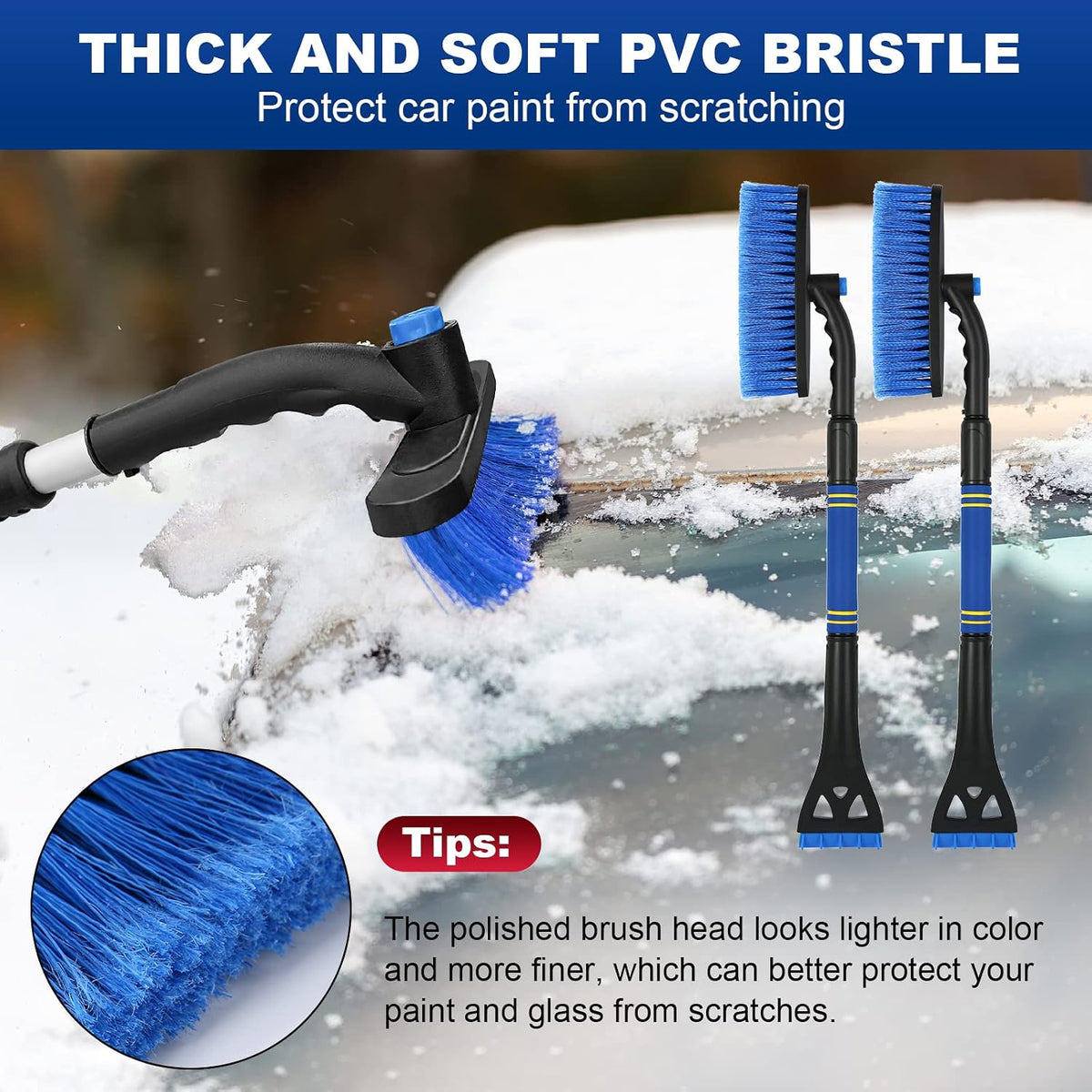 BFONS 2 PCS Ice Scrapers for Car Windshield, 2-in-1 Snow Scraper and Snow Brush for Car SUV Truck, Car Ice Windshield Scraper for Ice and Snow with 360° Pivoting Brush and Ergonomic Foam Grip Blue