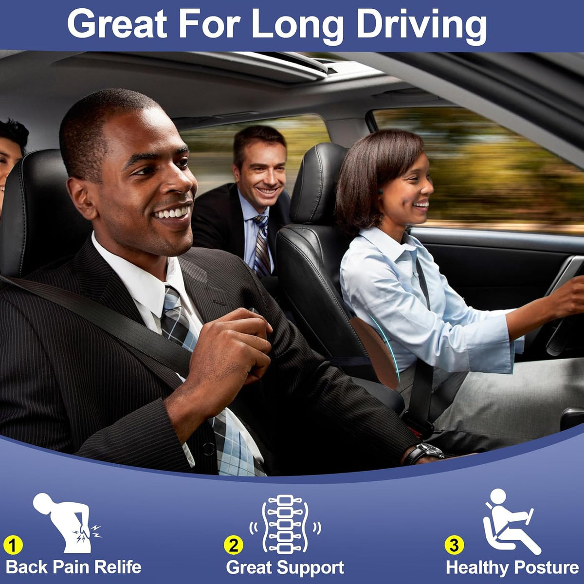BYMECOST Lumbar Support Pillow for Car, Memory Foam Car Back Cushion
