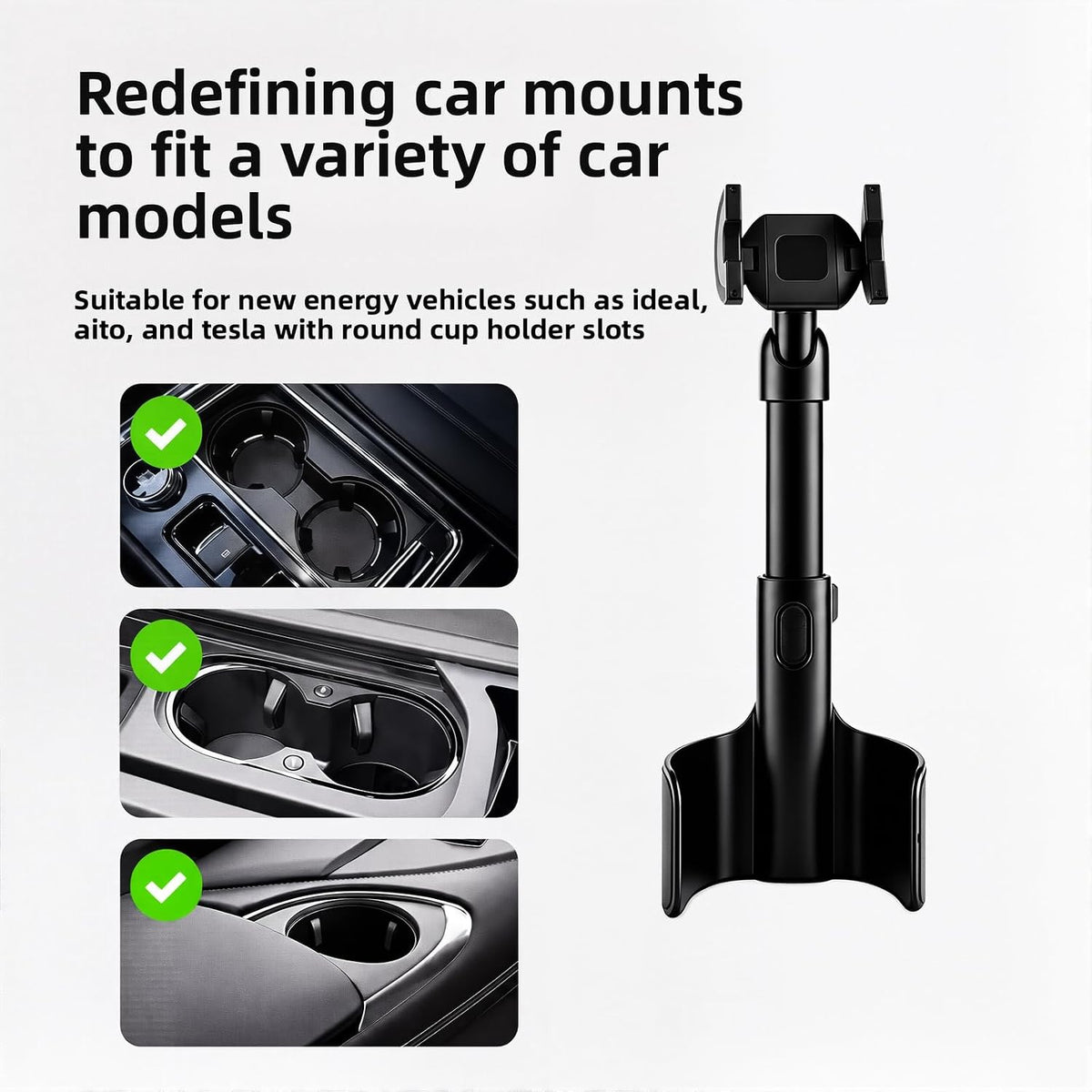 Car Cup Holder Phone Mount, 2‑in‑1 Magnetic & Clamp Car Phone Holder, Telescopic Adjustable 360° Rotatable Cup‑Slot Phone Mount for Most Smartphones, Fits Most Cars with Round Cup Holders