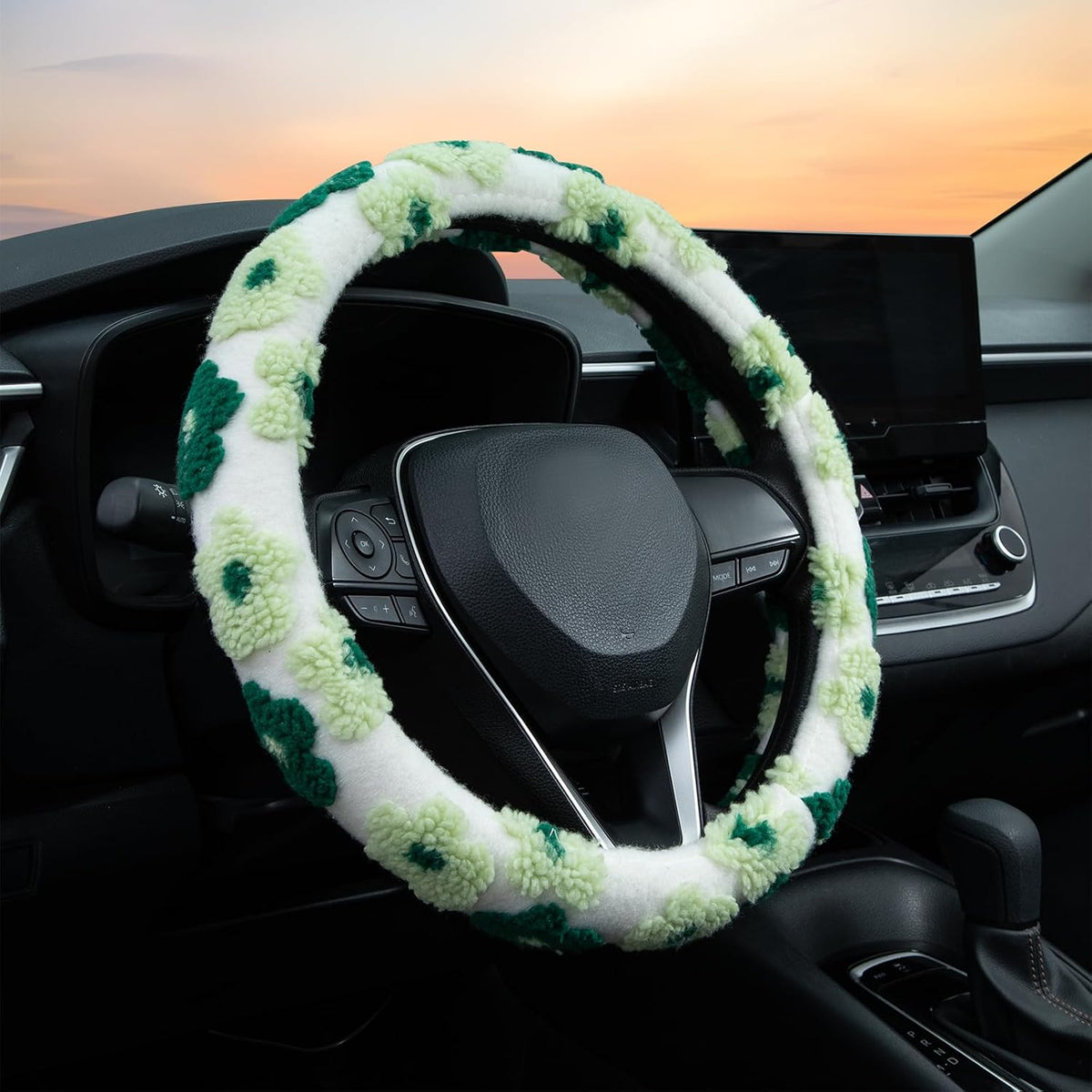 Beige Spherical Flowers Steering Wheel Cover Auto Embroidery Steering Wheel Protector, Anti-Slip, Breathable, Absorbing Sweat, Universal Car Accessories 14.5–15 inch,Fit for Most Car, Trucks, SUV
