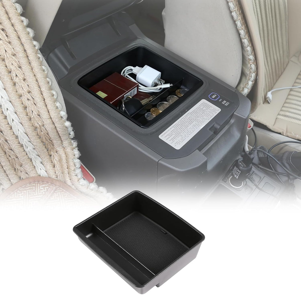 Center Console Storage Box Fit for Toyot@ Land Cruiser Prado FJ150 150 2003-2019, Console Side Tray Organizer Storage, with Mat (2003-2019 Fit Car Refrigerator)