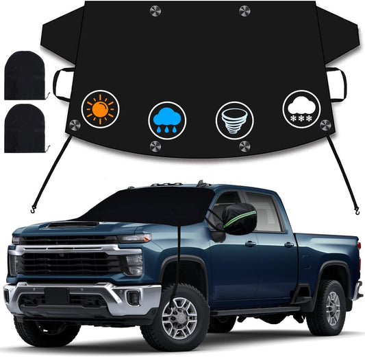 Windshield Cover for Ice and Snow, Car Windshield Snow Cover, Thicken Windshield Frost Cover Waterproof Windshield Snow Ice Cover with Large Mirrors Cover for Most SUVs Trucks (74"x 47")