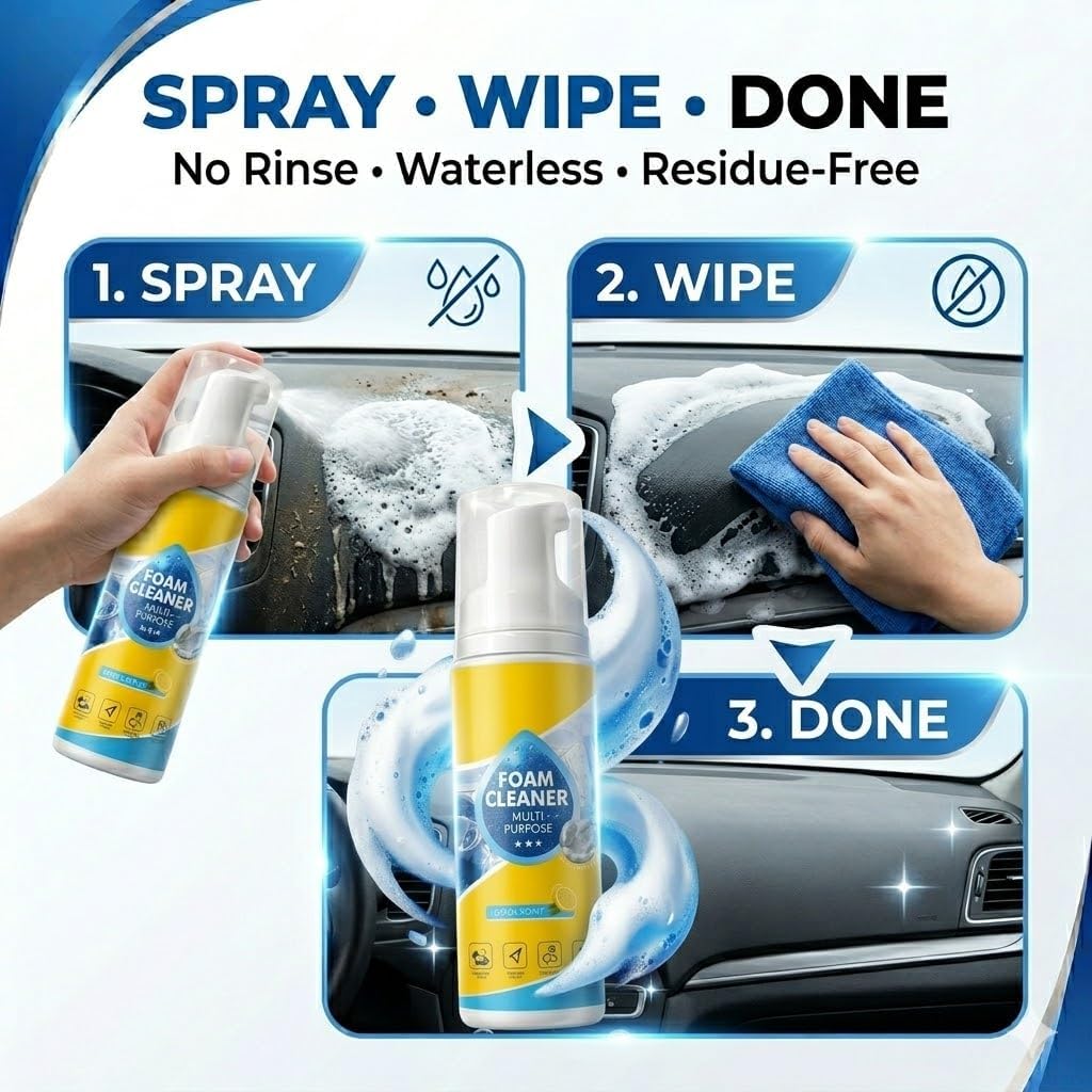 4-in-1 Multi-Enzyme Foam Cleaner 5oz, Multi-Purpose Foam Cleaner Car Interior, Multi-Purpose No-Rinse Deep Cleaning Spray, for Itchen, Bathroom, Sofa, Leather, Fabric and Plastic, Lemon Scent (1)