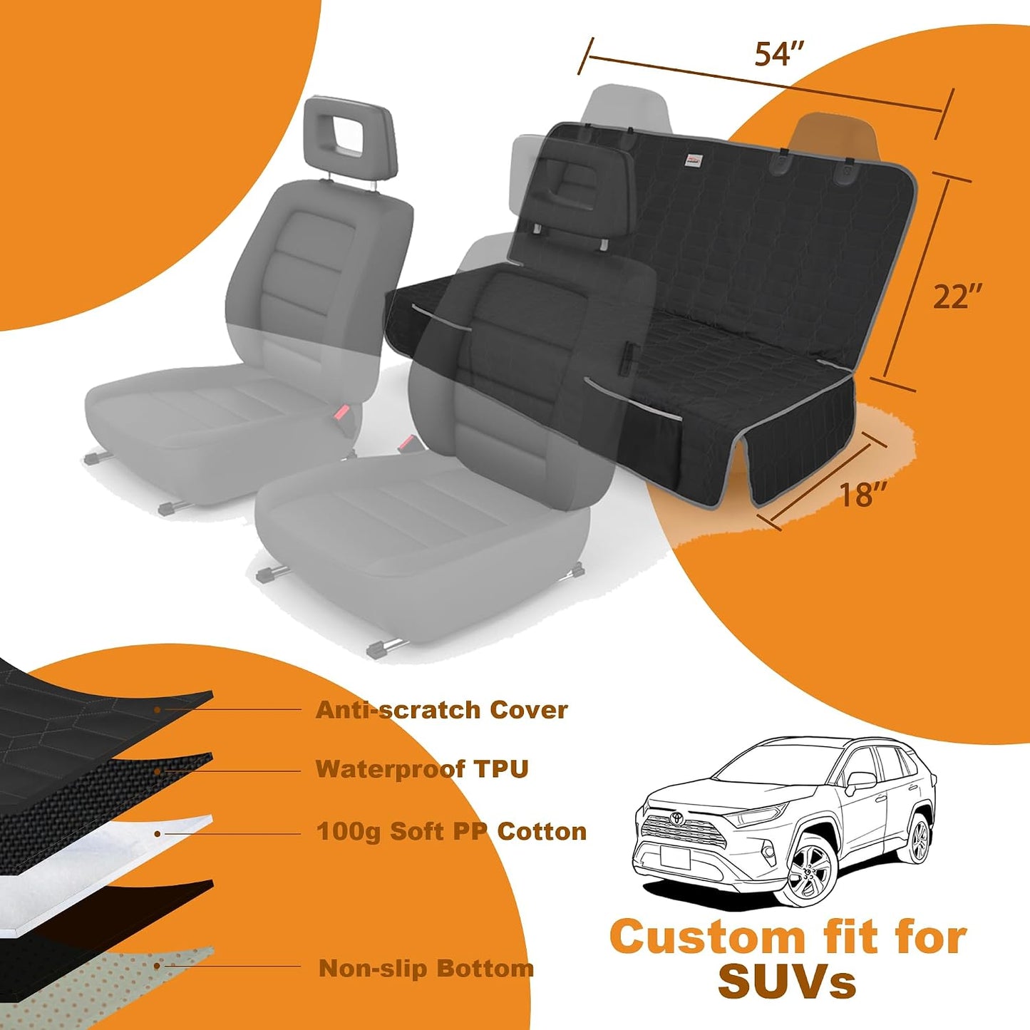 Relidura Dog Car Seat Cover for Back Seat, Waterproof Non-Slip Bench Seat Cover for SUVs, Heavy Duty Rear Seat Protector with Side Flaps for Pets, Kids, Dirt and Spills