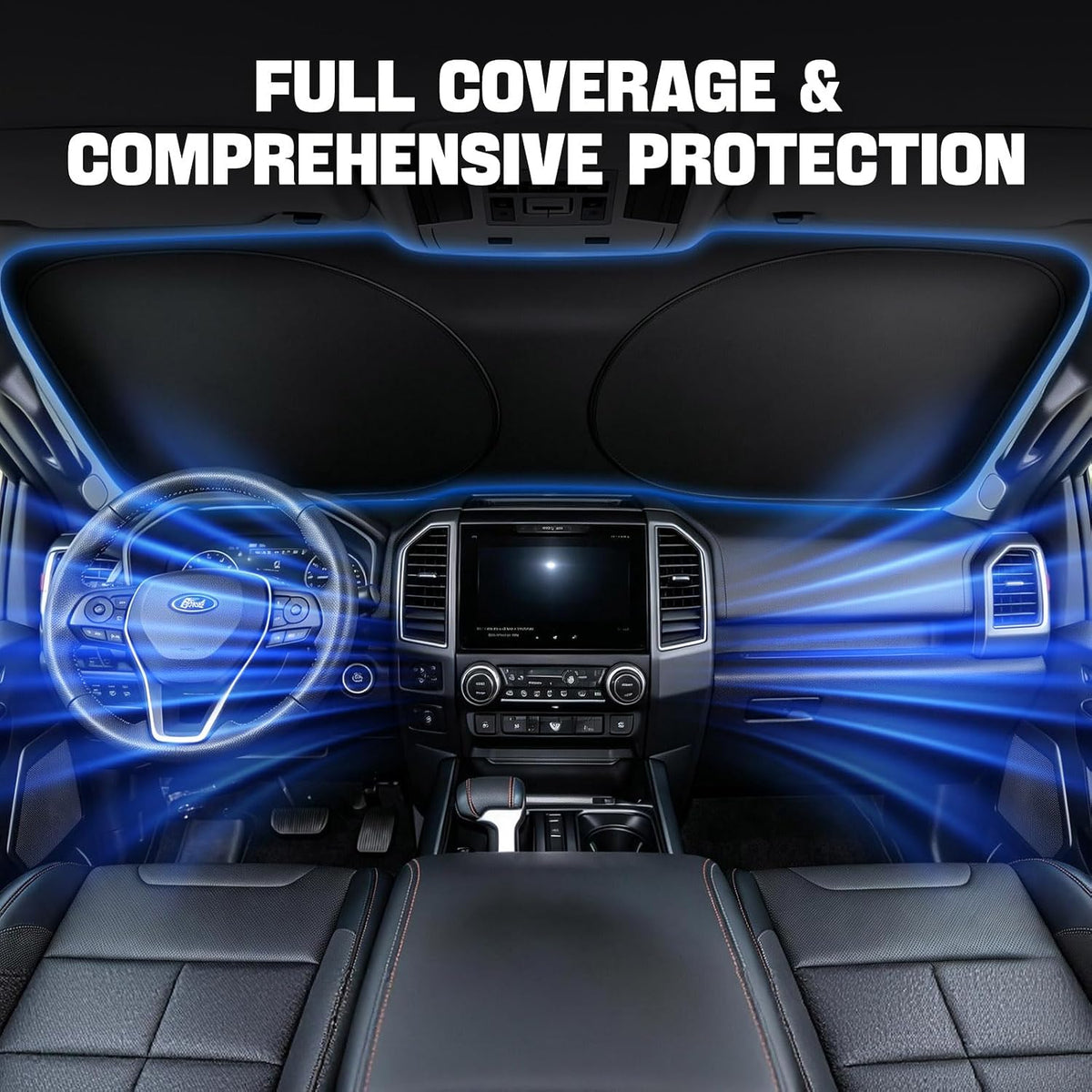 Night Glow Eyes Car Windshield Shade, 230T Holographic Foil, Adjustable Size
