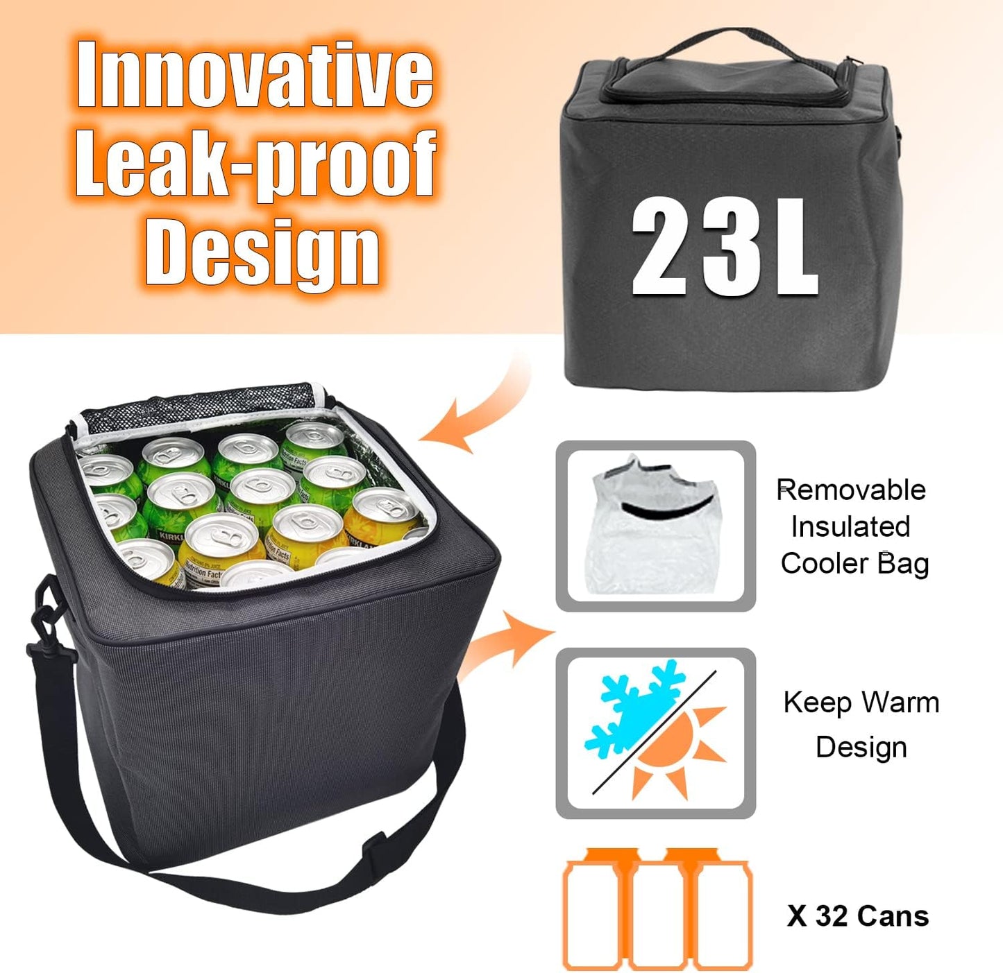 Large Trunk Organizer with Portable Leakproof Cooler Bag,Foldable Cover,Adjustable Securing Straps,Collapsible Trunk Organizer for Suv Car Truck Sedan (4-in-1 with Cooler)