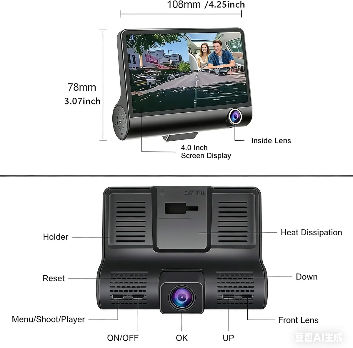 Dash Camera for Cars, Car Camera, Dual Dashcams for Cars with Night Vision, 32GB Card, Loop Recording.