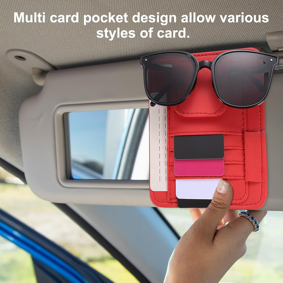 HARFINGTON 2Pcs Car Sun Visor Organizer 6.02" x 4.76" Leather Multi-Pocket Visor Card Sleeve Pocket Car Truck SUV Interior Storage Pouch for Driving License Credit Card Bill Sunglasses, Gray