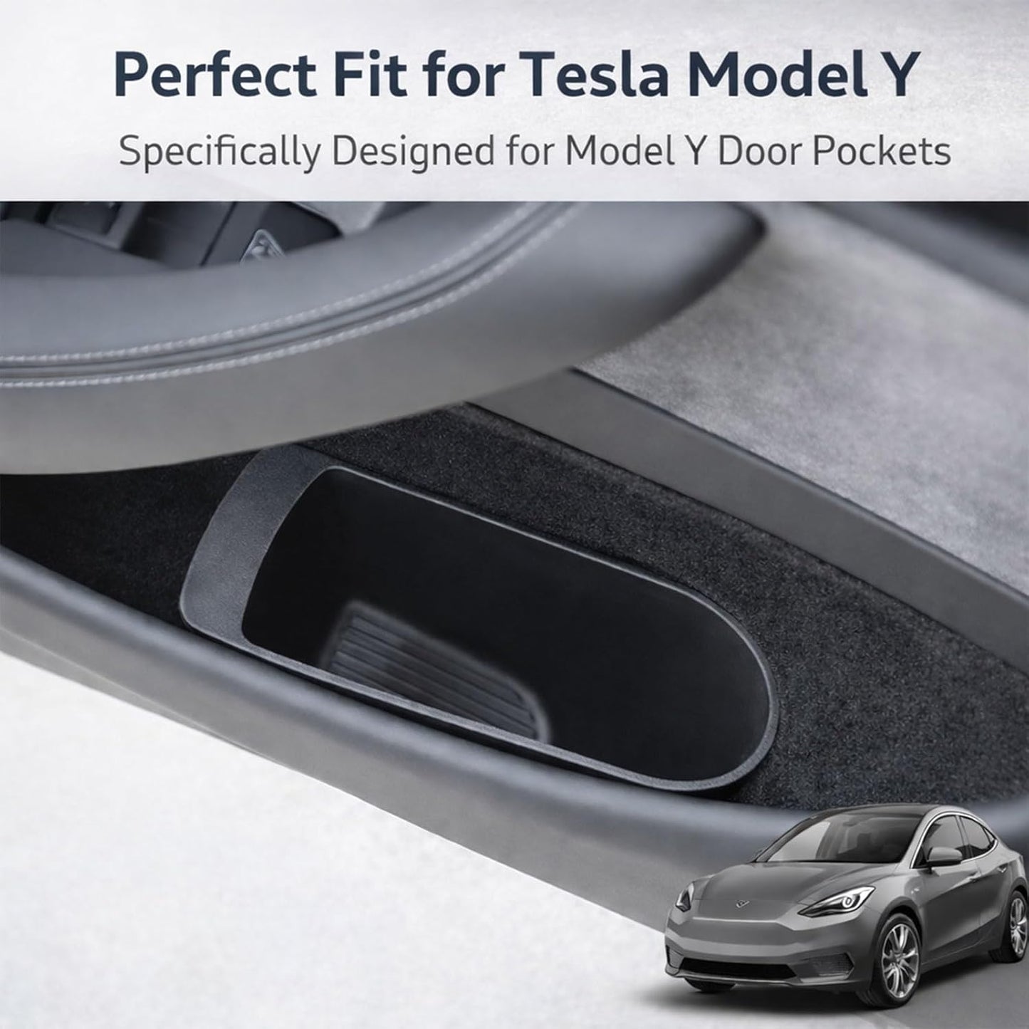 Front Door Trash Bin for Tesla Model Y Juniper 2025+, Side Door Portable Garbage & Storage Organizer, Hands-Free Toss Design, Waterproof Flexible TPE, Easy Clean, Interior Accessories, Black – 2 Pack