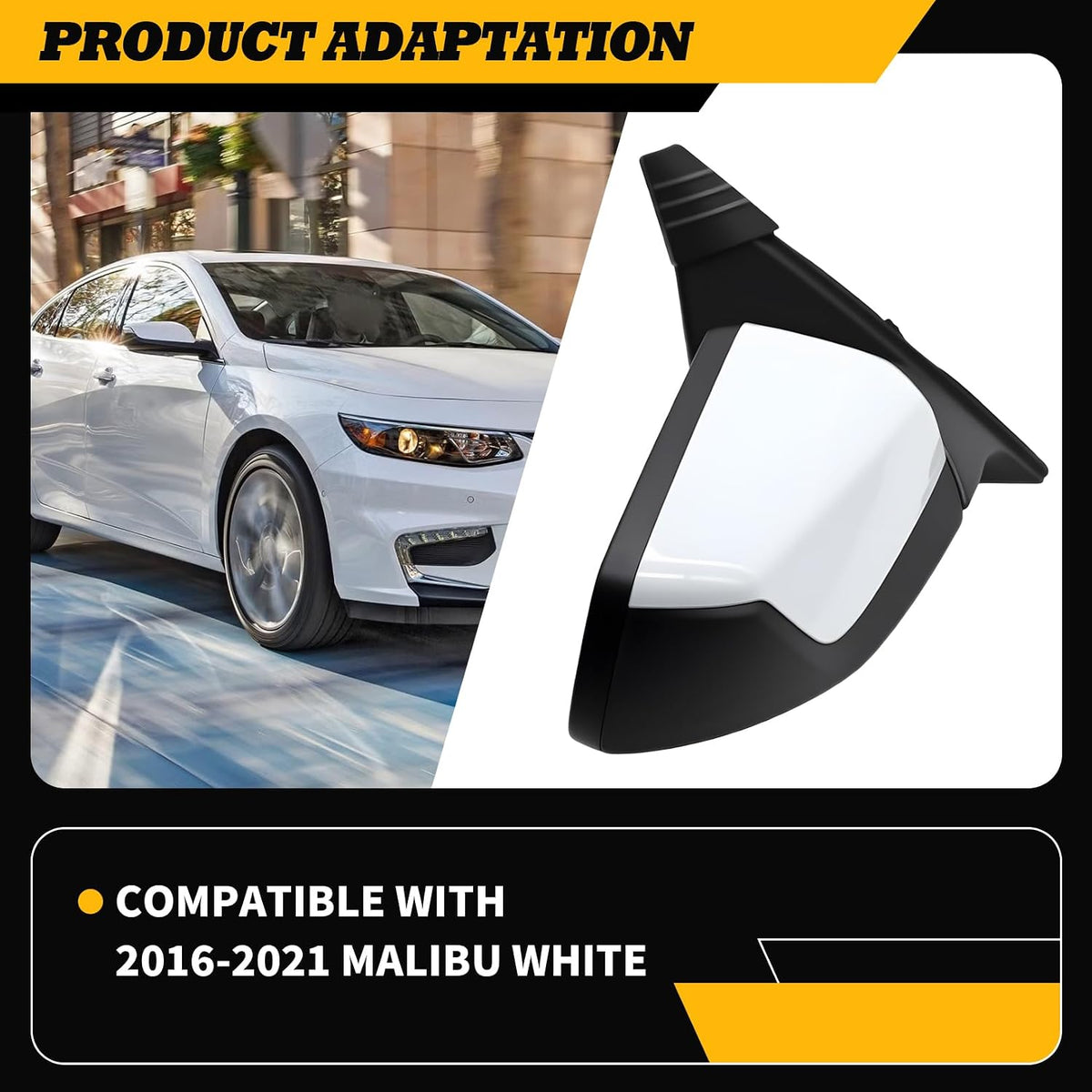 White Right Side Mirror 3 Pins Compatible with 2016-2021 Malibu