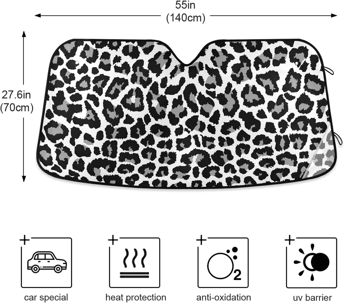 Car Windshield Sunshade Black and White Leopard Trucks Auto Blocks Sun Visor Keep Your Vehicle Cool UV and Heat Reflector