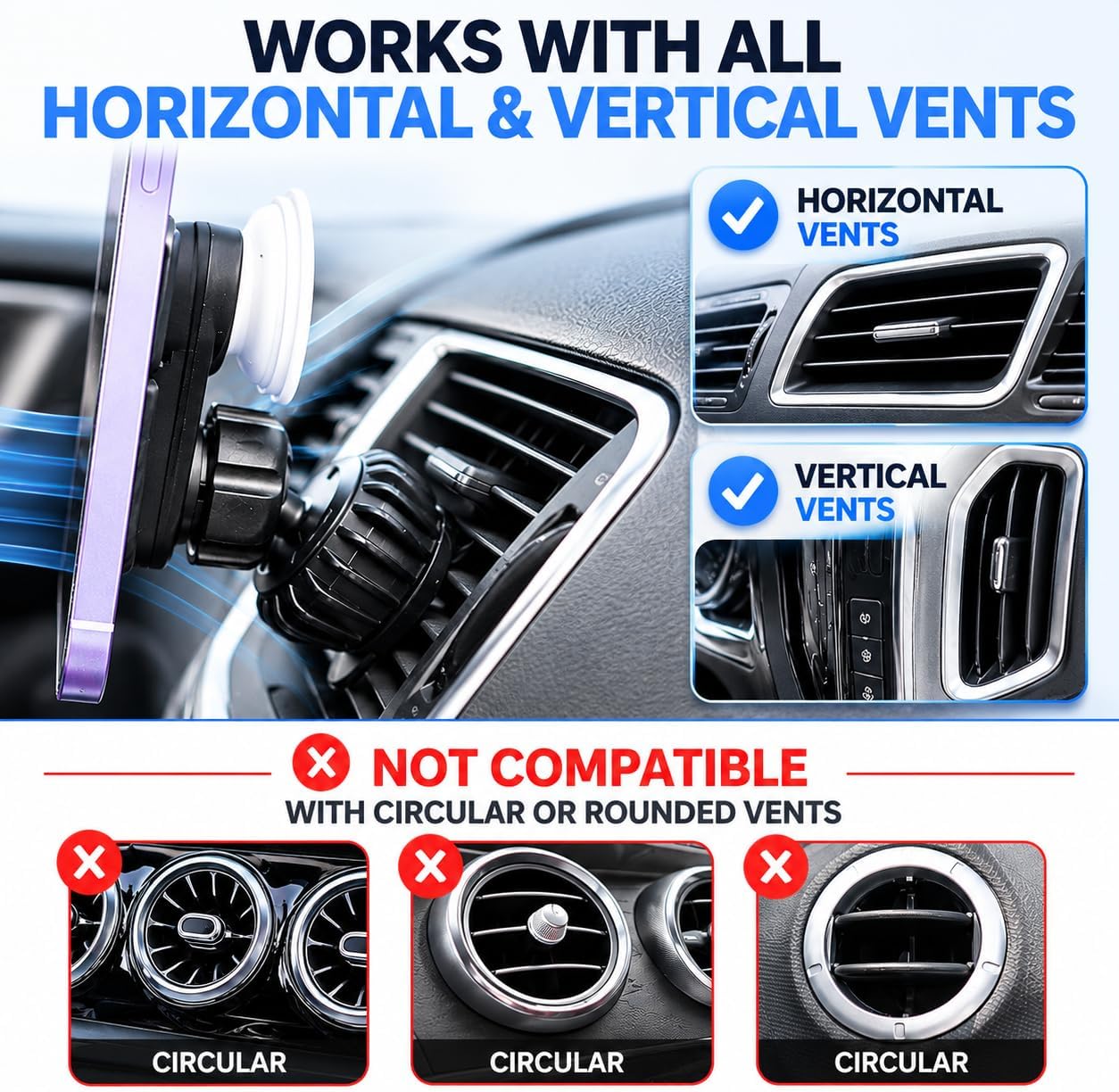 MCCHJoy 2X-Hold Magnetic Car Mount for PopSockets, Easy to Install Air Vent Mount, Adjustable and Secure, Fits All Phones All Socket Grips, Upgraded Vent Clip