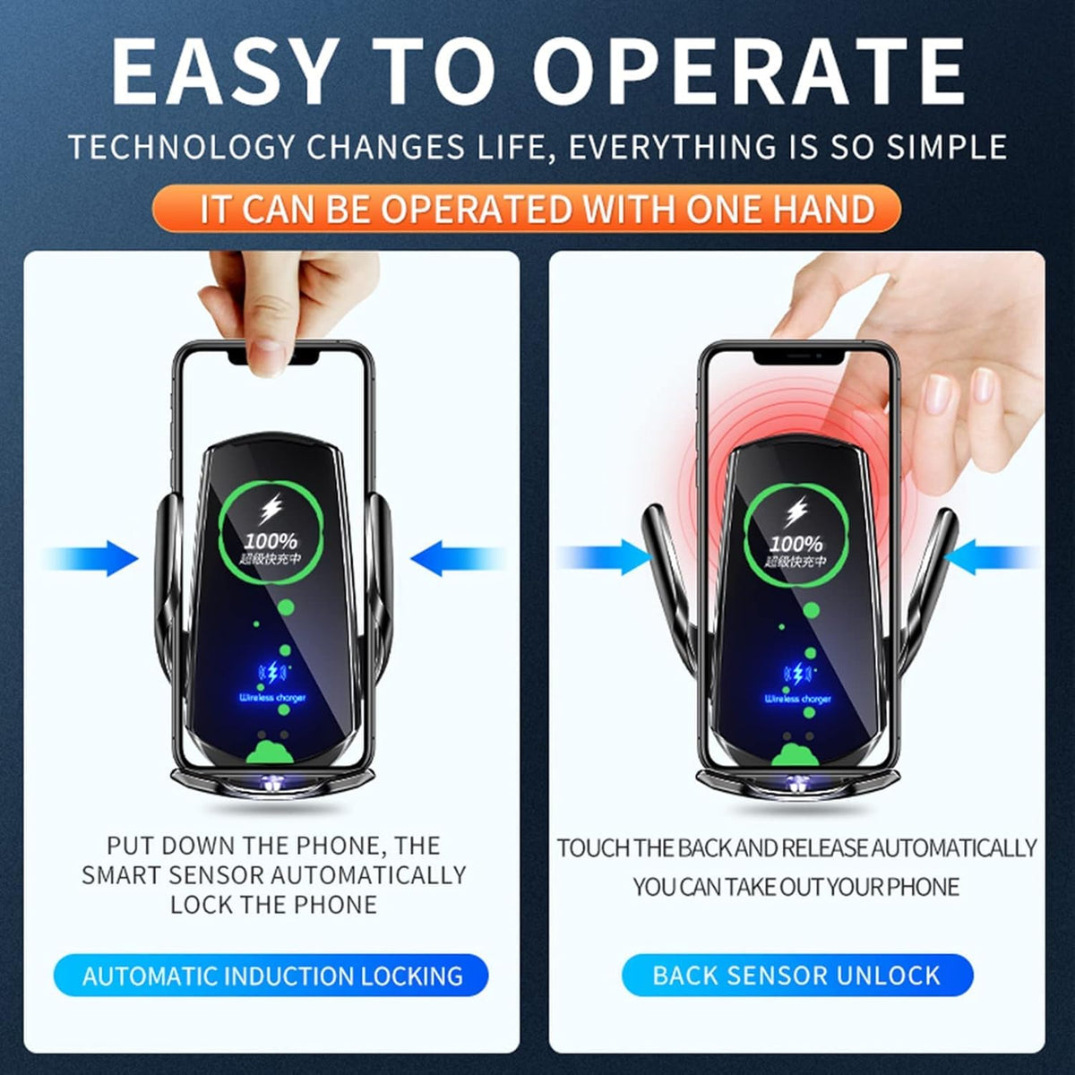 Wireless Car Charger Automotive Electric Induction 15W Wireless Charger Car Vent Mount Bracket Fast Charging Auto-Clamping Car Phone Holder Mount Air Vent Phone Holder Silver…