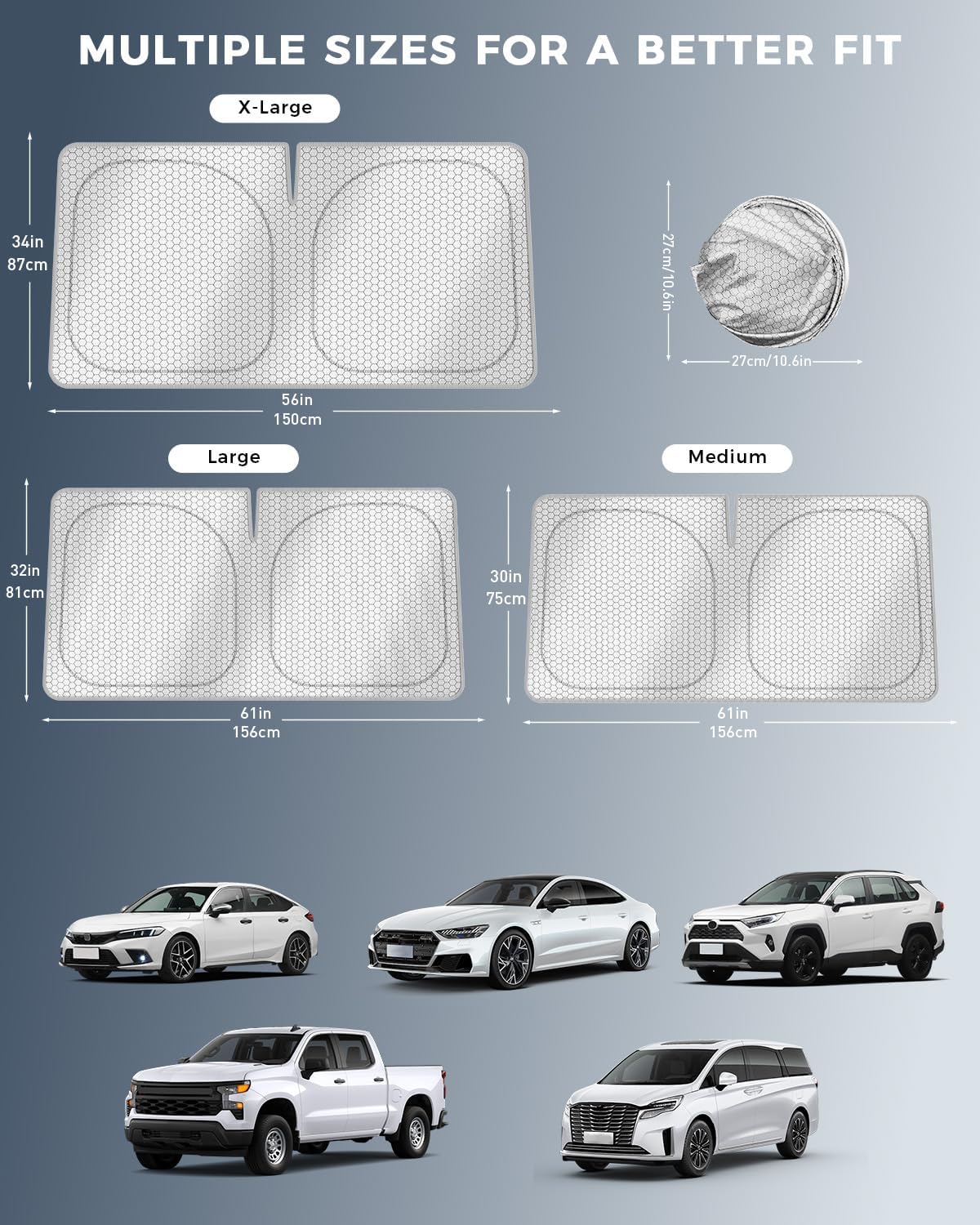 helloleiboo Graphene Car Windshield Sun Shade, 59" x 30" Foldable