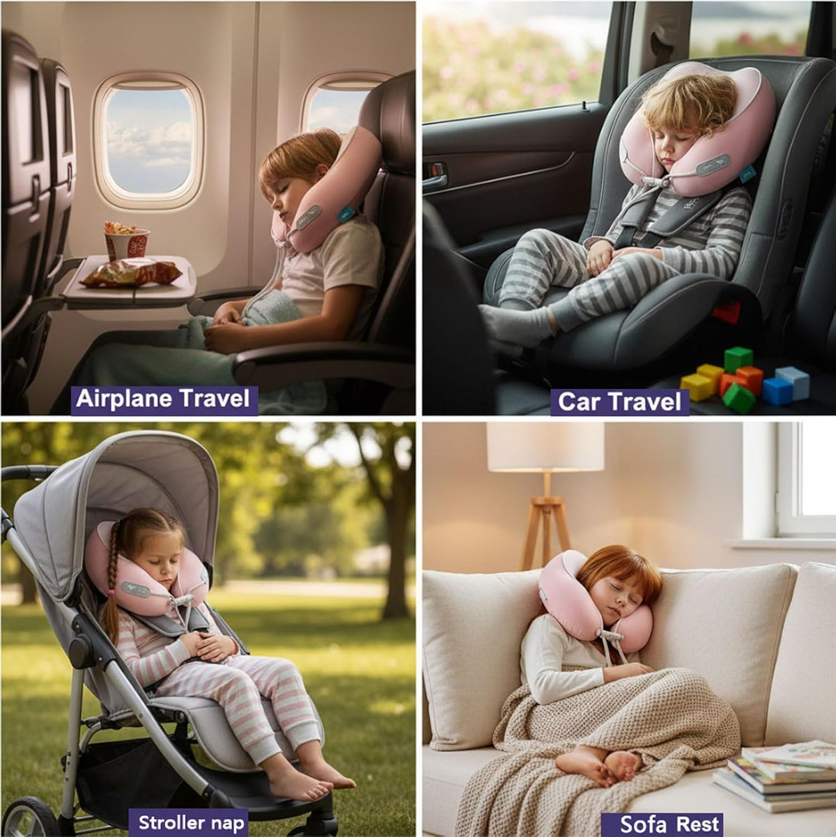 Kids Travel Pillow - Memory Foam Soft Airplane Neck Pillow for Head Neck Support,Compact Design with Hard Case,for Airplane,Car,Home Recliner,or Toddler Travel Support (Kids Pillow-Pink)