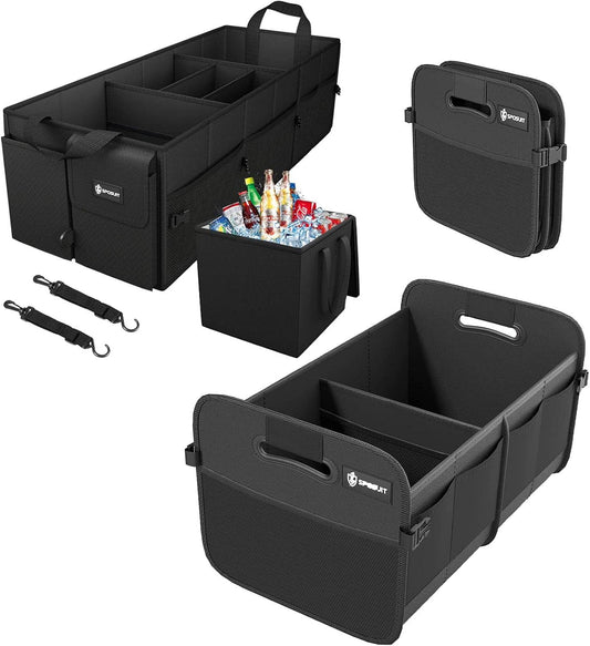 Sposuit Trunk Organizer for Car - Collapsible Trunk Storage with 11 Pockets & Reinforced Handles, SUV Trunk Organizers for Grocery Cargo(Black)