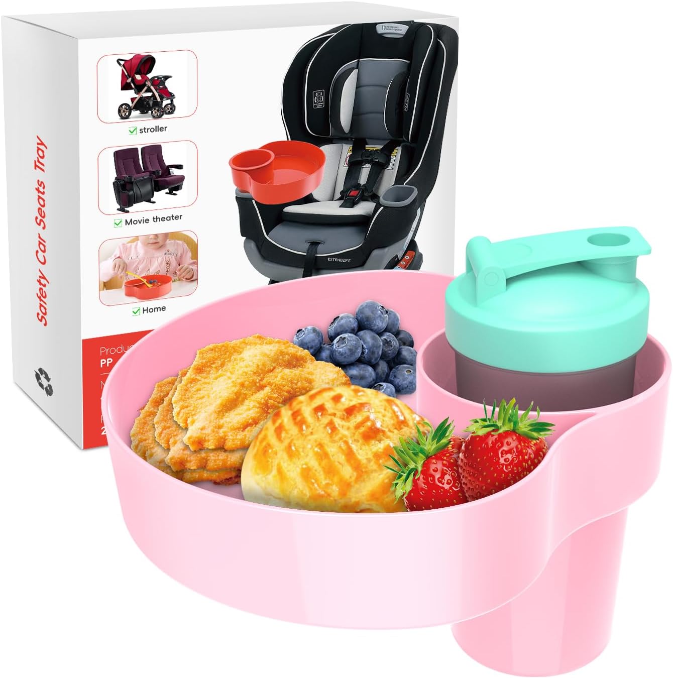 Car Seat Snack Tray for Kids: Kids Car Seat Tray with Cup Holder, Toddlers Road Trip Essential, Travel Snacks Food Plate for Stroller, Boosters with a Cup Holder 1PCS (Blue)