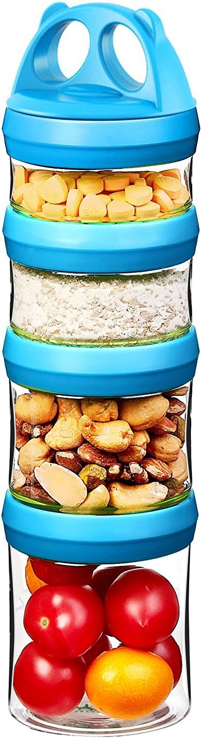 SELEWARE Blue Stackable Snack Containers for Kids Toddlers Adults, 31oz | Portable Food Storage Containers for Snacks Formula Powder Drinks and Travel, Twist Lock System Airtight Leak-proof BPA Free