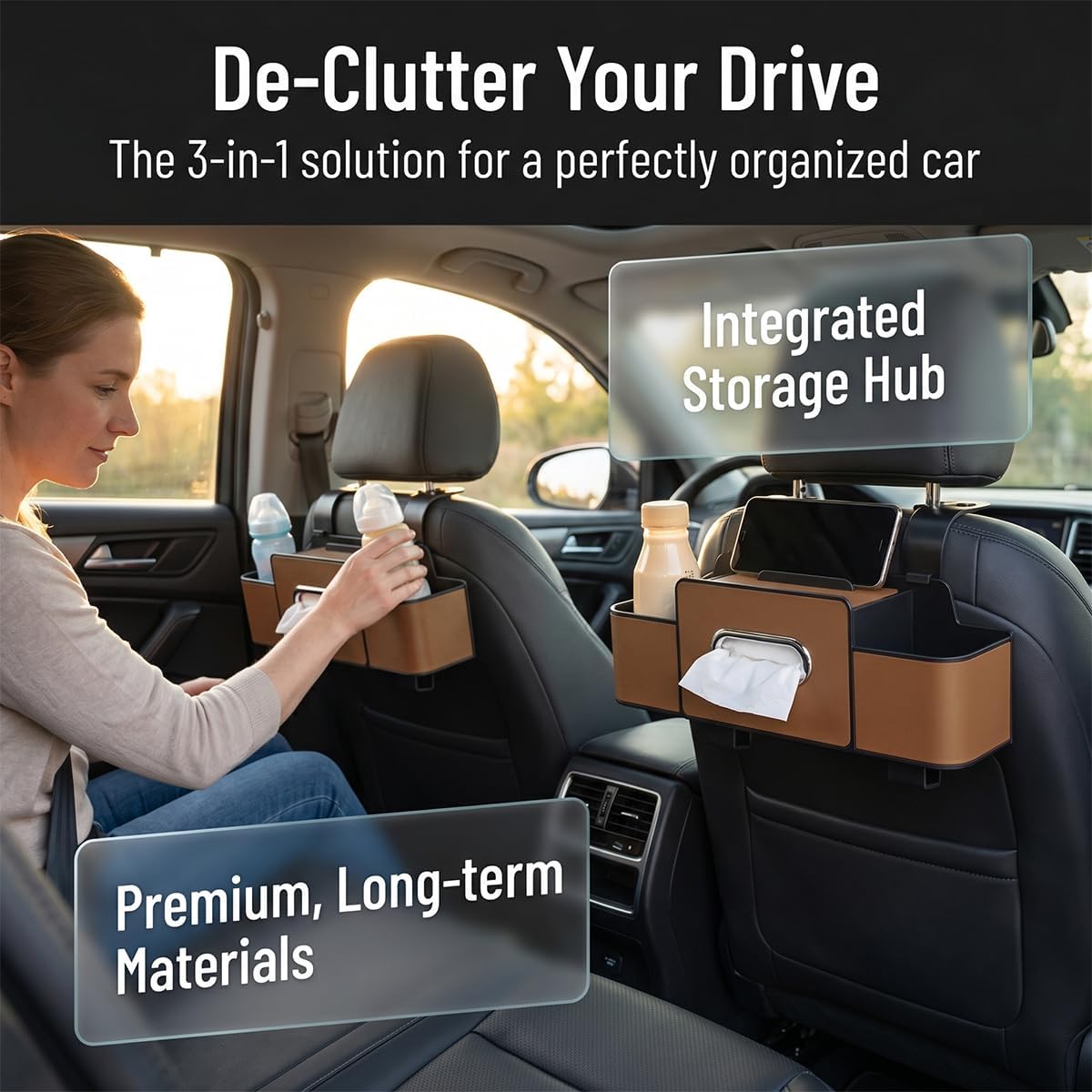 4-in-1 Car Backseat Organizer, Brown