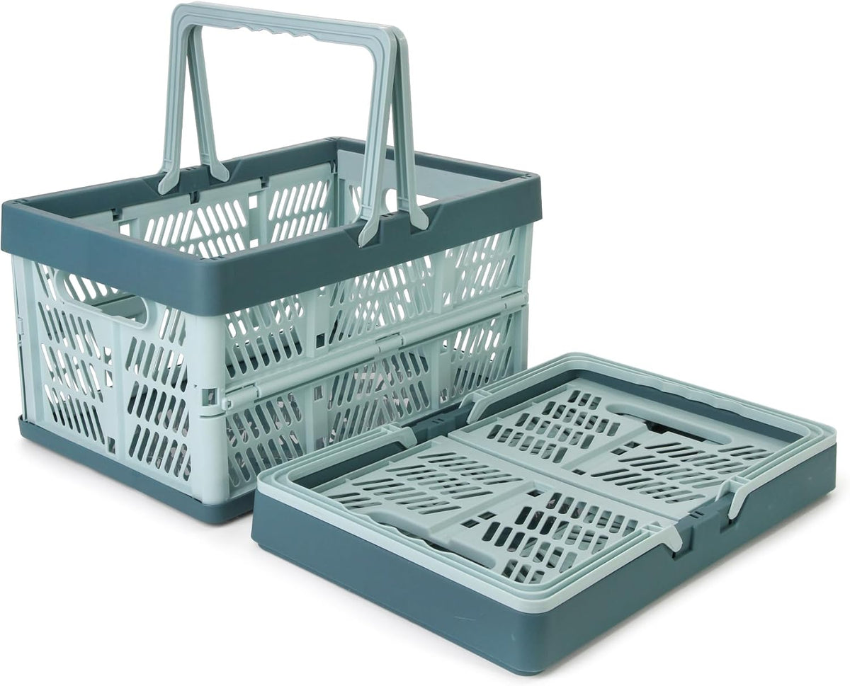 Domiella 2-Pack Foldable Storage Baskets, 20L Collapsible Crates PP Blue