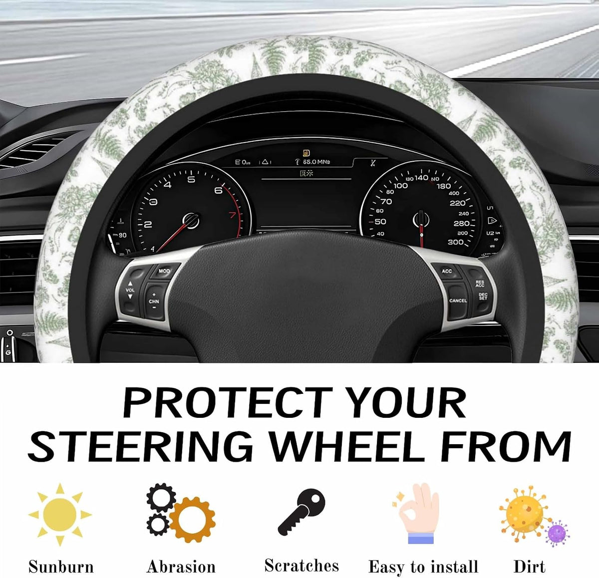 Neoprene Universal Steering Wheel Cover - Green Plants