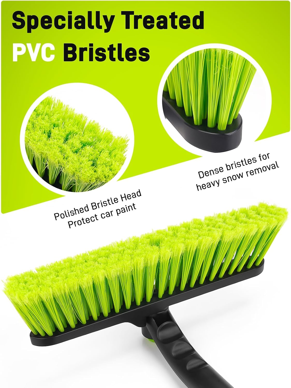 44" Snow Brush and Ice Scraper for Car Windshield, Extendable Snow Brush 360° Rotating Snow Removal Tool with Comfortable Foam Grip for Truck Vehicle Automobile Car (Green)