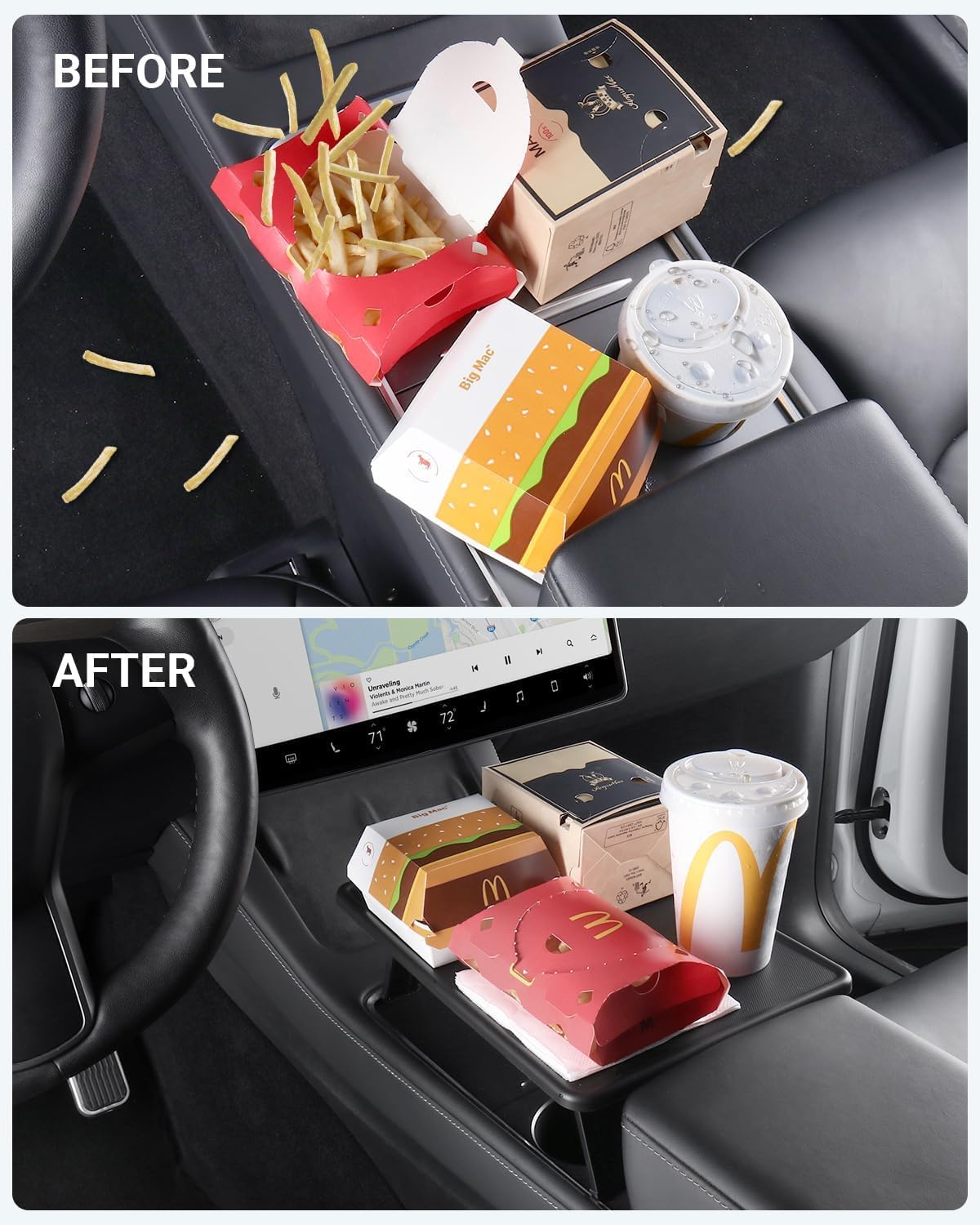 BASENOR Foldable Table Tray for 2021-2024 Tesla Model Y/ 2021-2023 Model 3