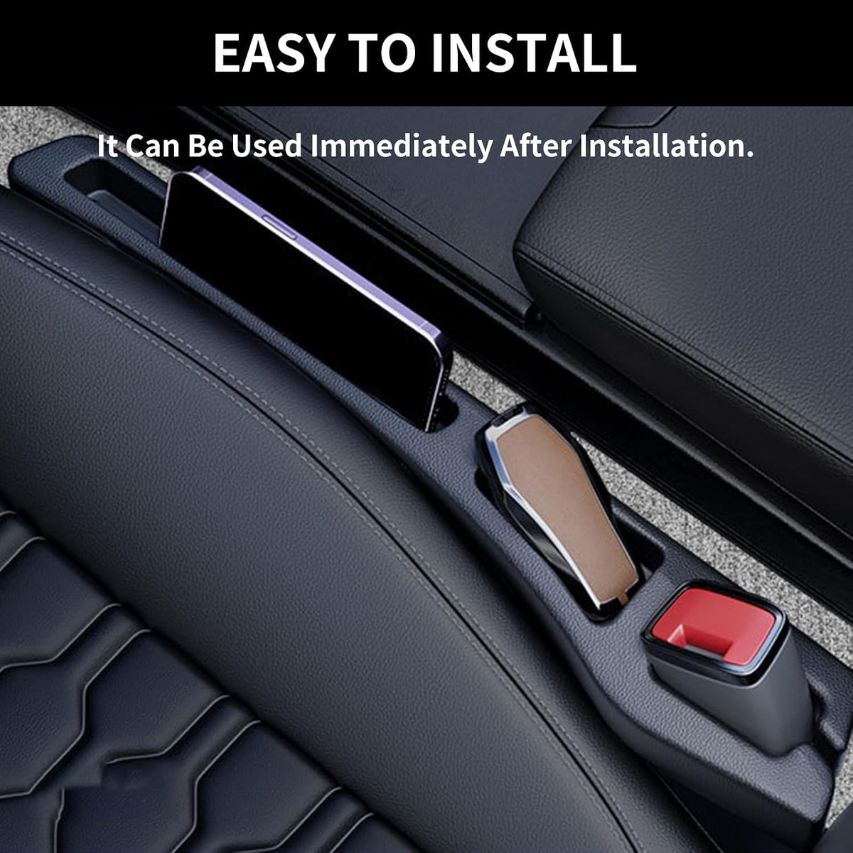 2PCS Car Seat Gap Filler Organizer,Multifunctional Car Gap Filler Organizer Storages Function,Universal Console Catcher Between Seats Cars Interior Accessories (Balck)