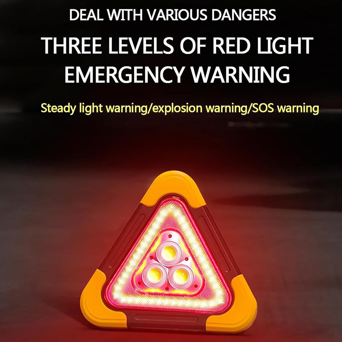 Car Tripod Warning Sign, Solar Waterproof Triangle Emergency Lights, Solar Charging/3-Position Adjustment, for Car Maintenance Roadside Assistance.