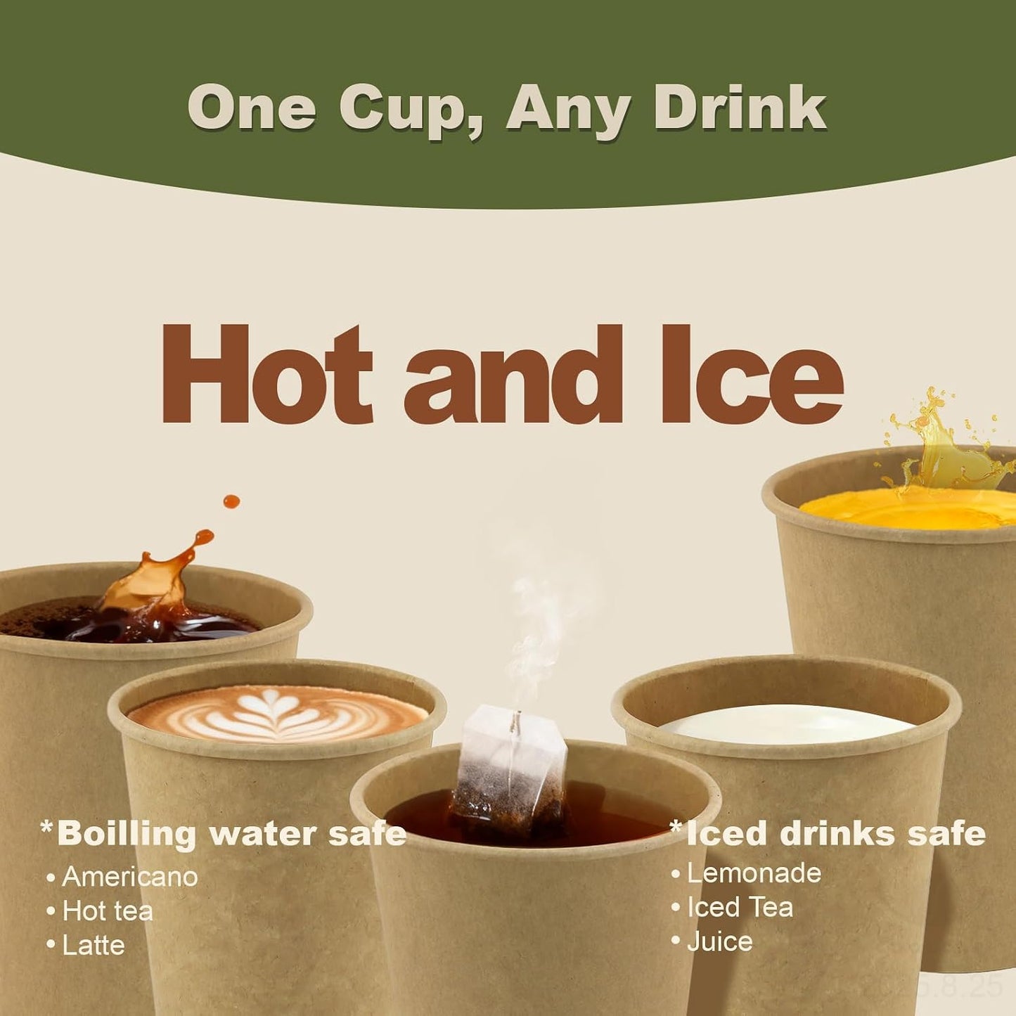 8 oz 200 Pack Disposable Coffee Cups, Bulk Brown Disposable Paper Cups, Coffee Cups for Hot Tea, Chocolate and Cold Drinks