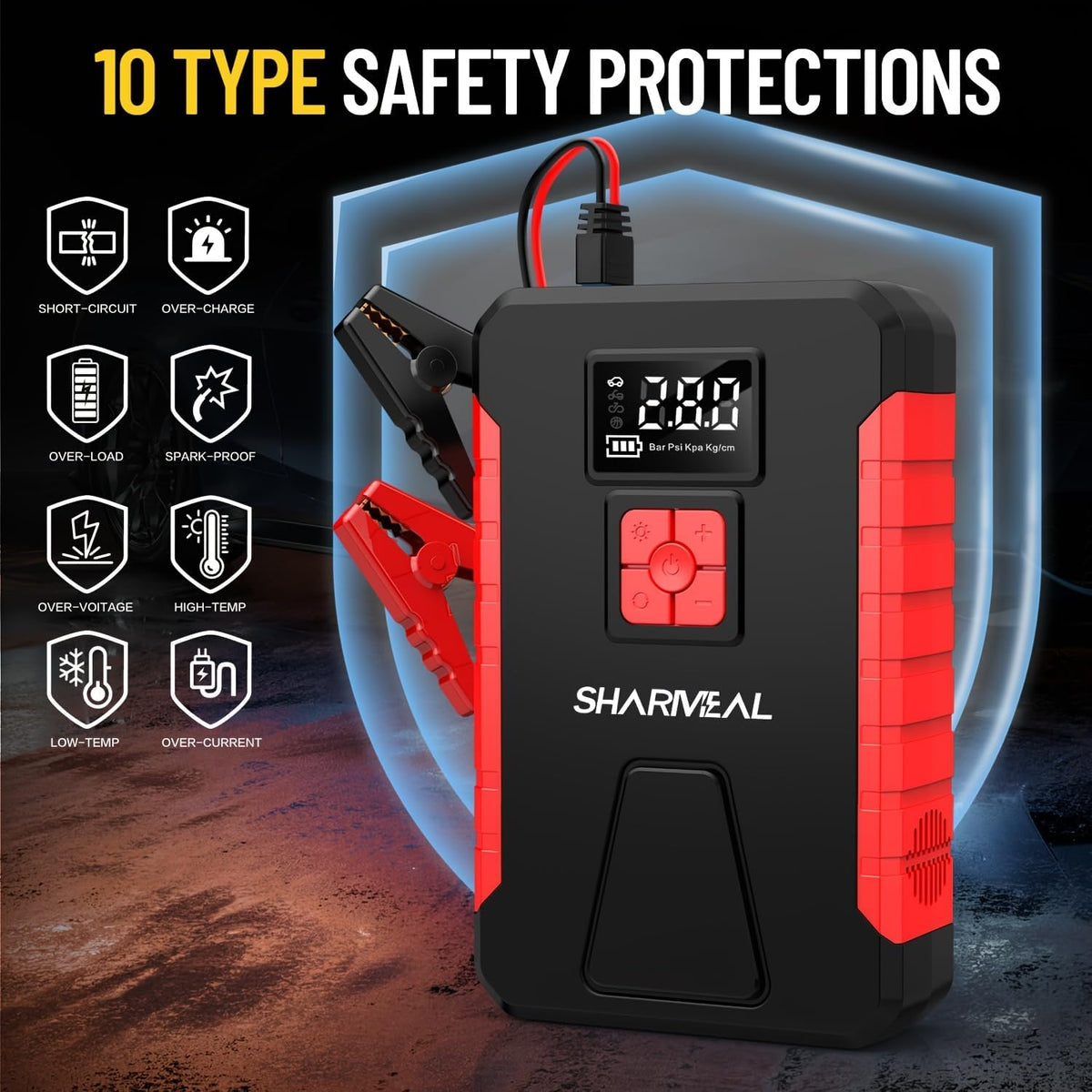 Sharmeal 21000A Portable Car Jump Starter Emergency Power Bank - 12V Battery Booster Charger with Flashlight - for Cars, Motorcycles, SUVs - Safely Jump-Start A Dead Battery in Seconds