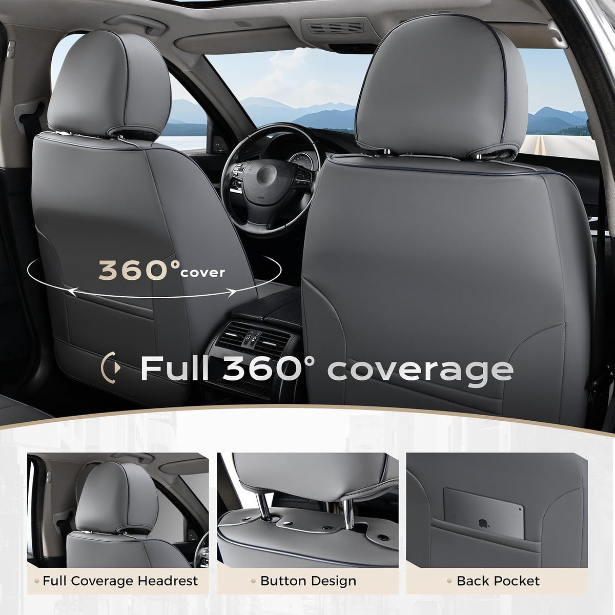 Coverado Seat Covers, Car Seat Covers Front Seats, Car Seat Cover, Car Seat Protector Waterproof, Car Seat Cushion Nappa Leather, Seat Covers Carseat Cover Universal Fit for Most Cars