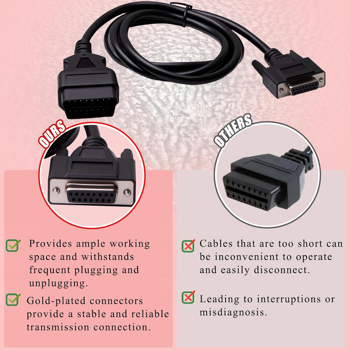 Original Main Cable Replacement OBDII OBD2 Fit for Launch X431 CRP129 CRP123 Creader VII+ Creader VIII Diagnostic Extender Connector Cable Scanner Code Readers Scan Tools Accessories 16 Pin Black