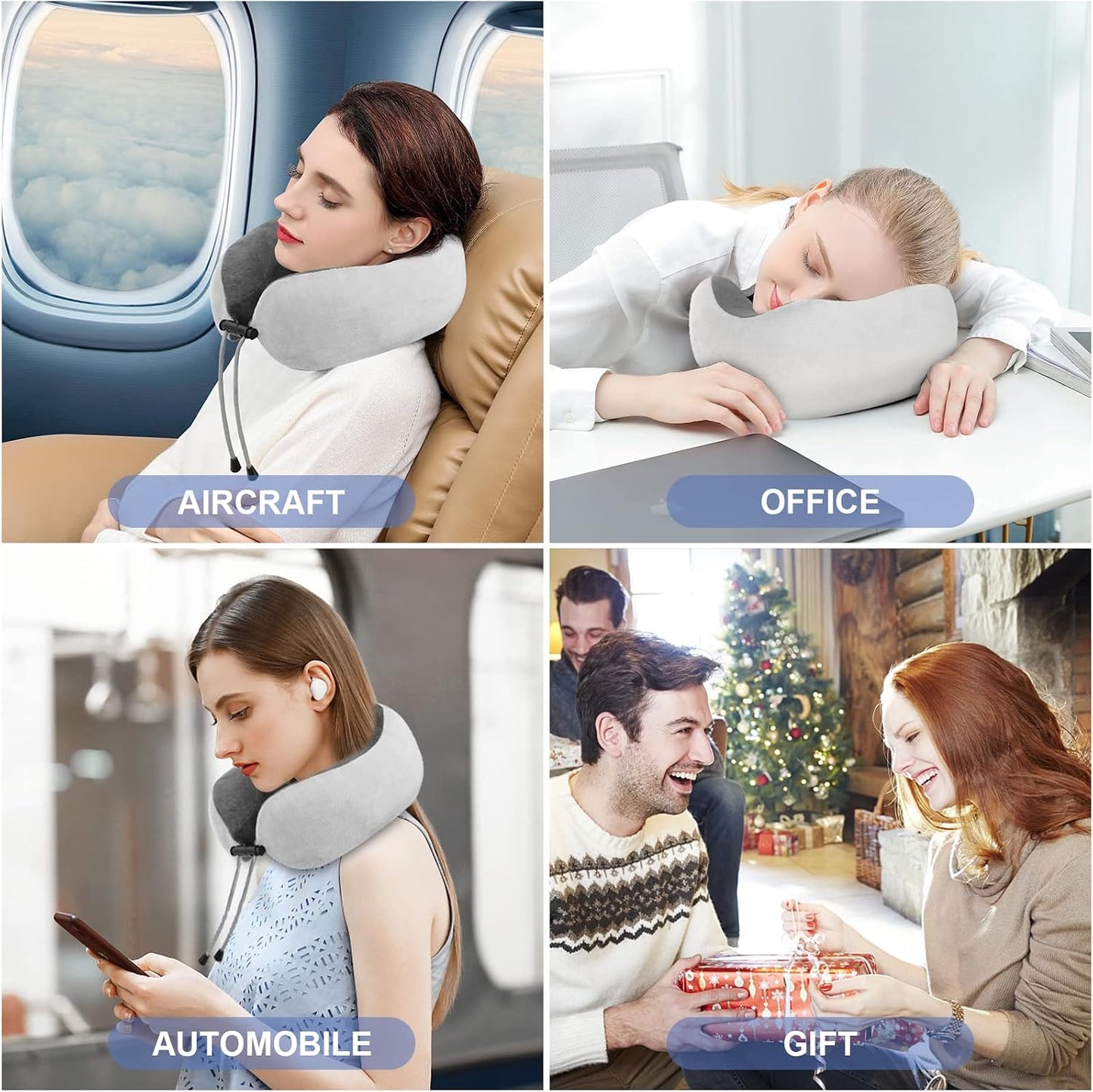 Travel Neck Pillow/Electric Neck Massager with Heating, Memory Foam Pillow for Neck Pain Relief, Neck Support Pillow for Airplane, Car, Office, Gift (Grey)