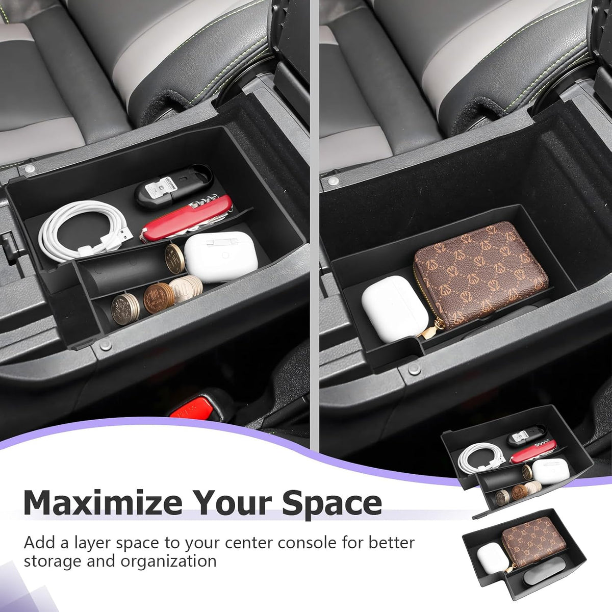 LUWU Outback 2020-2025/Legacy 2020-2025 Accessories Compatible with Subaru Outback/Legacy Center Console Organizer Armrest Console Storage Box Insert Tray ABS Material Black Coin Container 2-Pack
