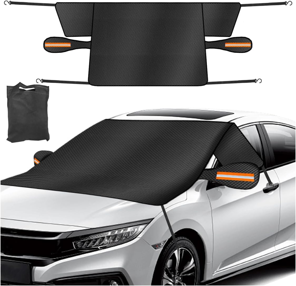 Car Windshield Ice Snow Cover with Magnetic Edges, Heavy Duty Oxford Fabric Windscreen Protector Cover with Side Mirror Covers, Winter Waterproof Frost Cover for Car Truck SUV RV (Green)
