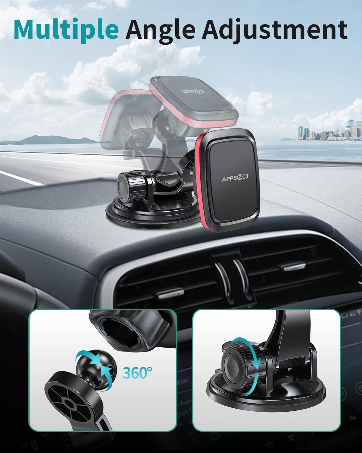 APPS2Car Magnetic Car Phone Mount, Universal Dashboard Windshield Mount