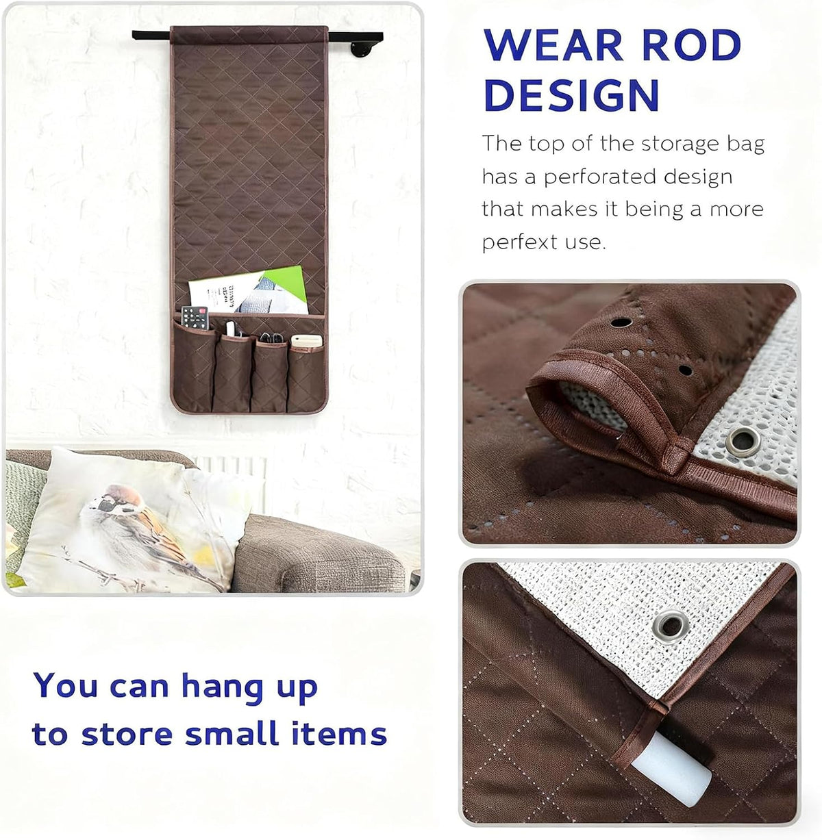 Armchair Caddy for Recliner, Non Slip Sofa Arm Organizer, Dark Brown
