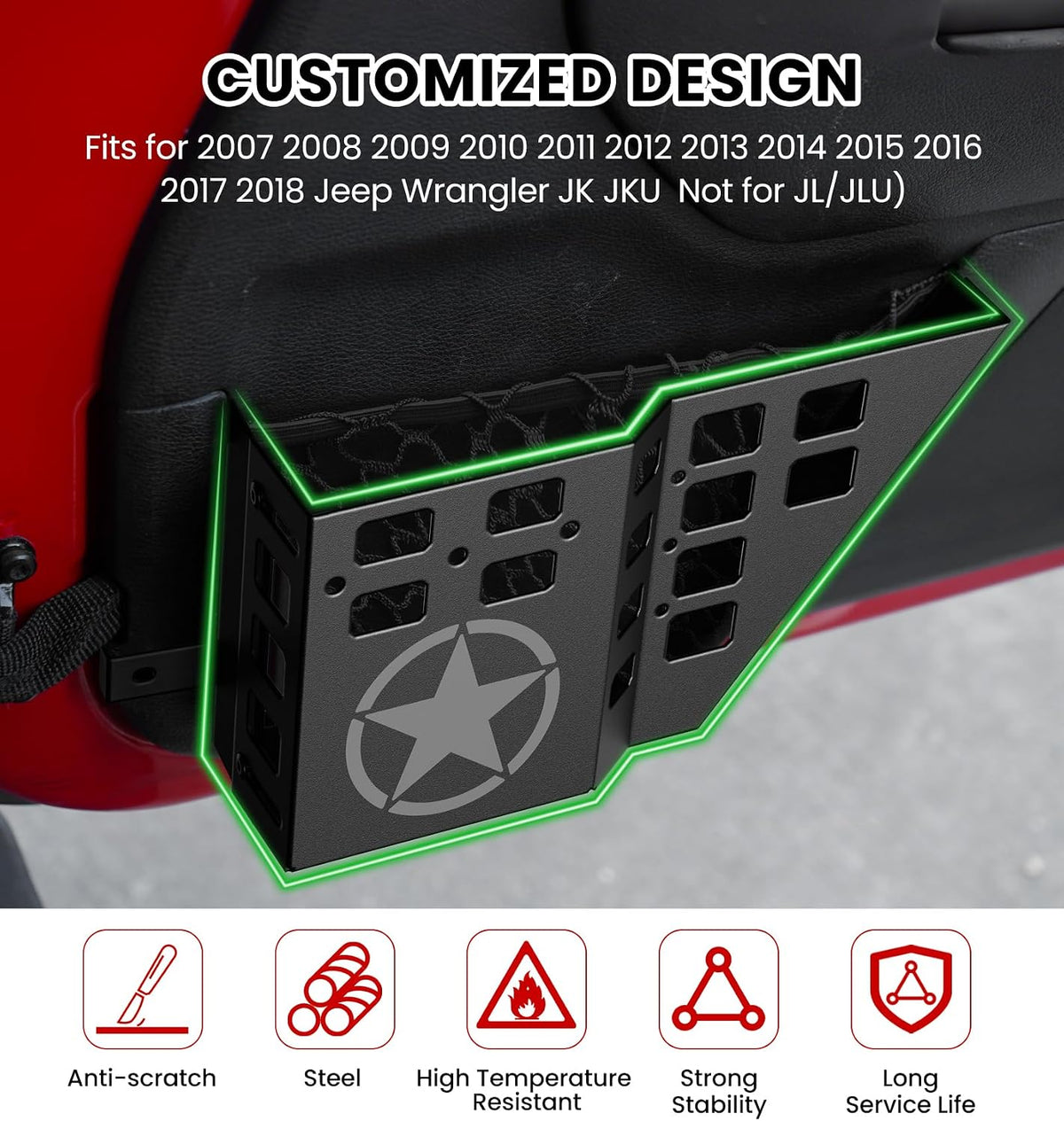 Eamplest Metal Front Door Storage Pockets for Jeep Wrangler JK & JKU