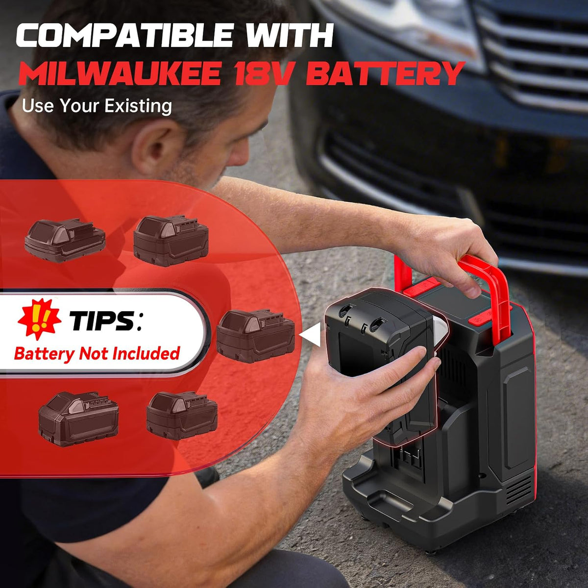 DIYtoolifz Tire Inflator Cordless Air Compressor Compatible with Milwaukee 18V Battery, 160PSI Air Pump with LCD Digital Screen, Auto Shut-Off, 5X Faster Inflation &Deflation for Car, Motor(Tool Only）
