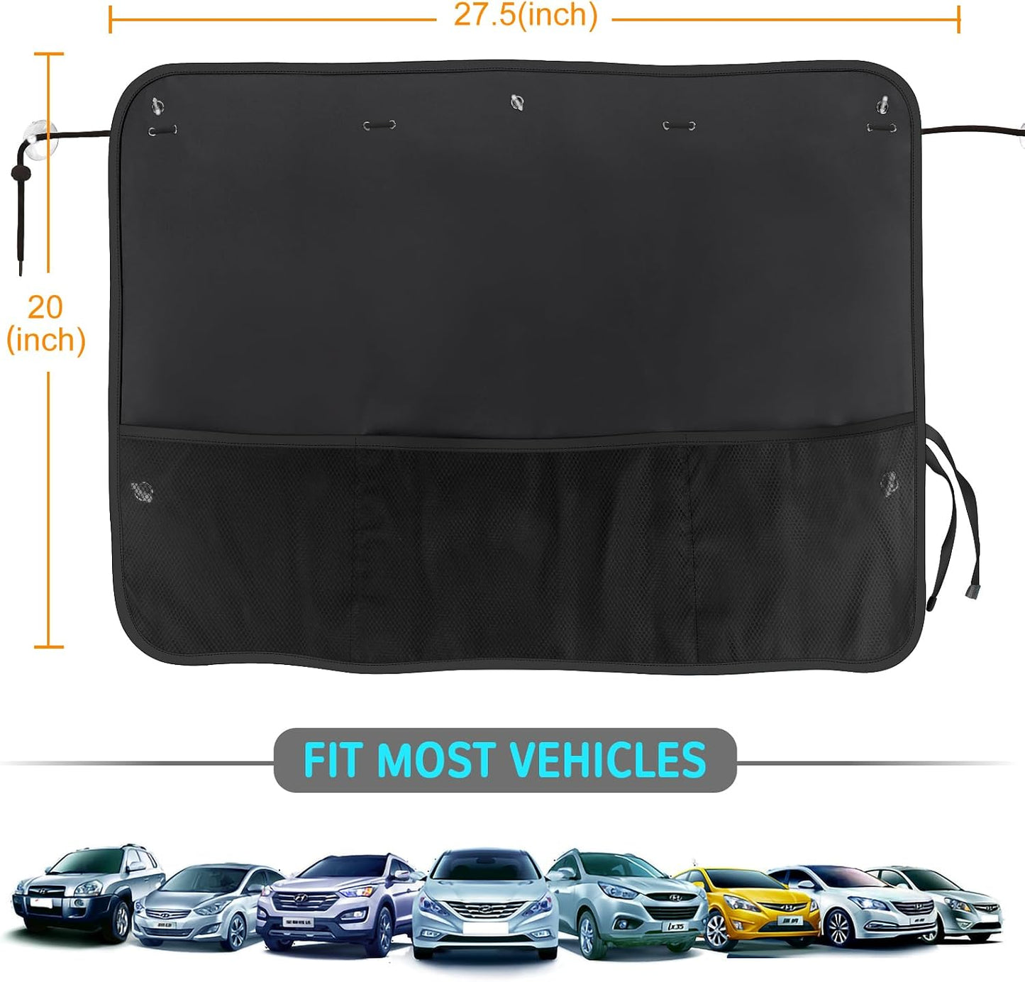Car Sun Shade Side Window, 2 Pcs Blackout Car Window Shade for Baby Privacy with Storage Net Pockets Auto Curtains 7 Suction Cups for Heat/UV Protection Sun Block Covers