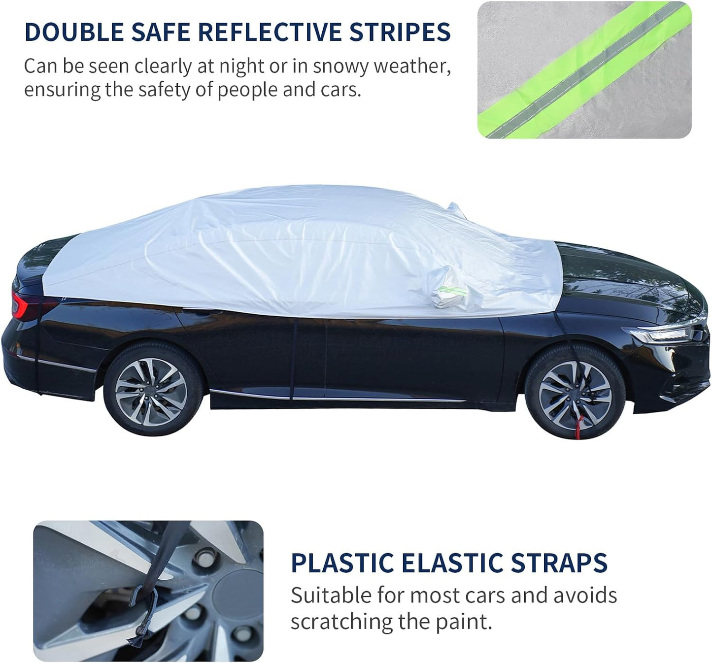 Hrozny Car Snow Cover, Half Car Cover Sedan Waterproof All Weather, Winter Car Windshield Cover for Ice and Snow, Frost Guard Windshield Cover Universal Fit for Most Cars (Sedan)