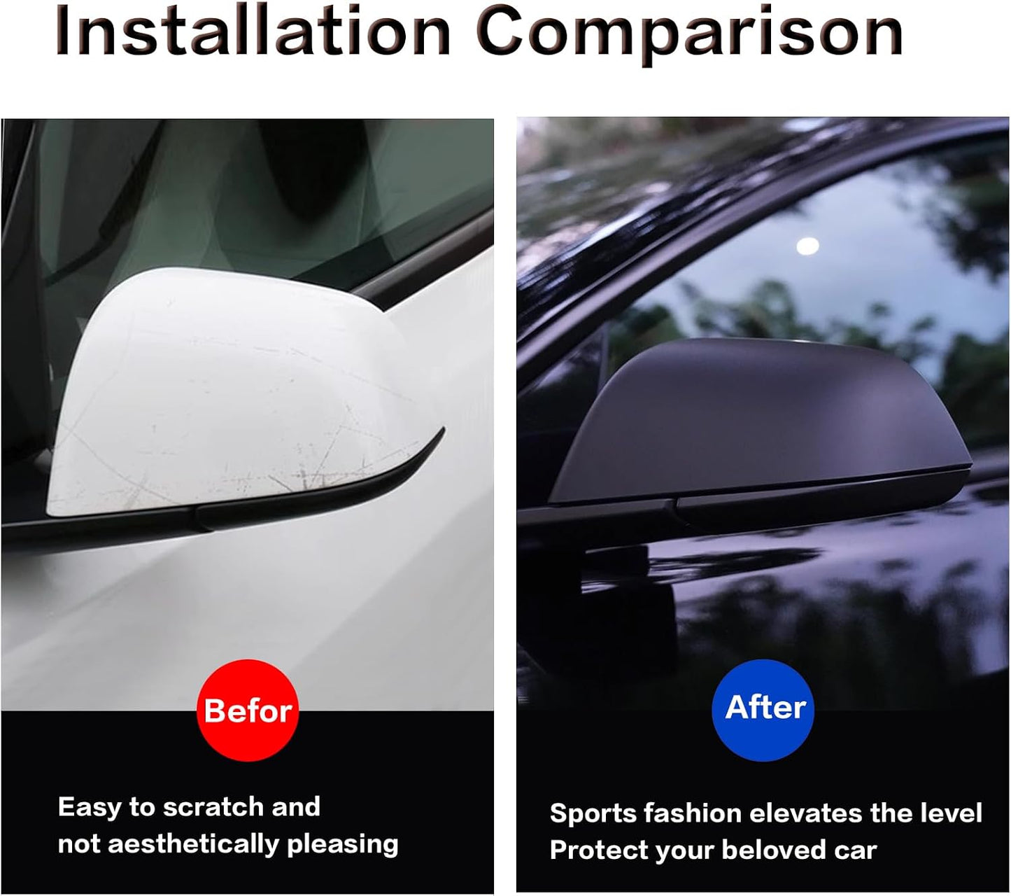 Rearview Mirror Guard Cover for 2020-2024 Tesla Model Y-YH | Side View Mirror Cover External Accessories Are Easy to Install (Matte Black, Y-Shaped)