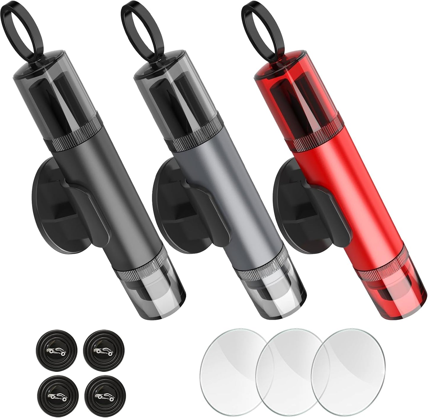 3-Pack Car Window Breaker and Seatbelt Cutter, Spring-Loaded Emergency Escape Tool, Glass Breaker for Underwater Use, 4 Car Door Shock Pads Included
