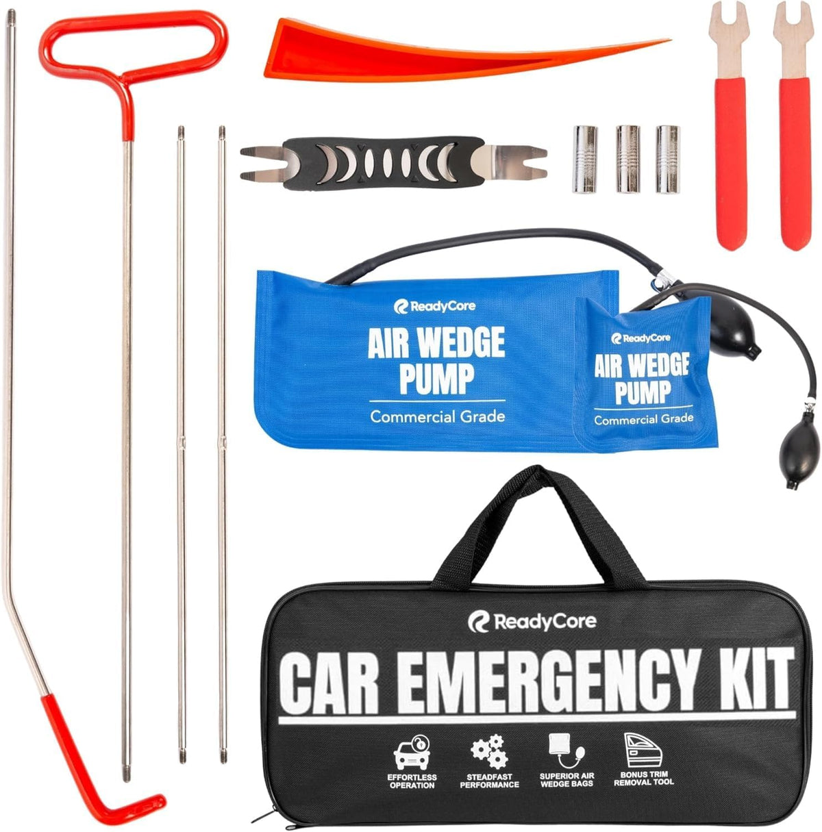Car Tool Kit with Long Reach Hook & Air Wedge for Getting Things