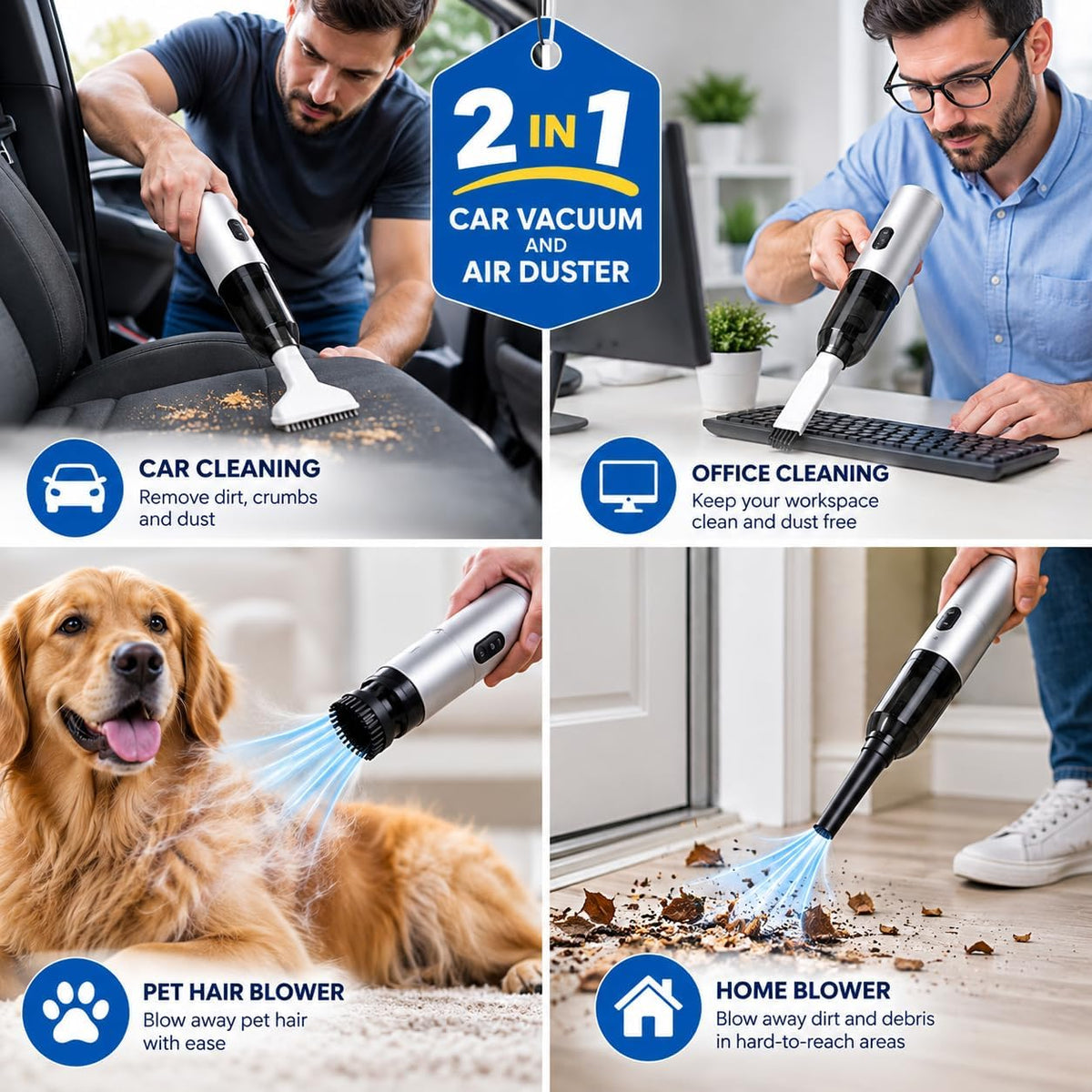 Car Vacuum Portable Cordless Handheld Vacuum Cleaner, 4-in-1 Mini Vacuum with 18,000Pa Suction, 6,000mAh Battery, Brushless Motor, 3 Suction Modes, USB-C, for Car, Home & Office