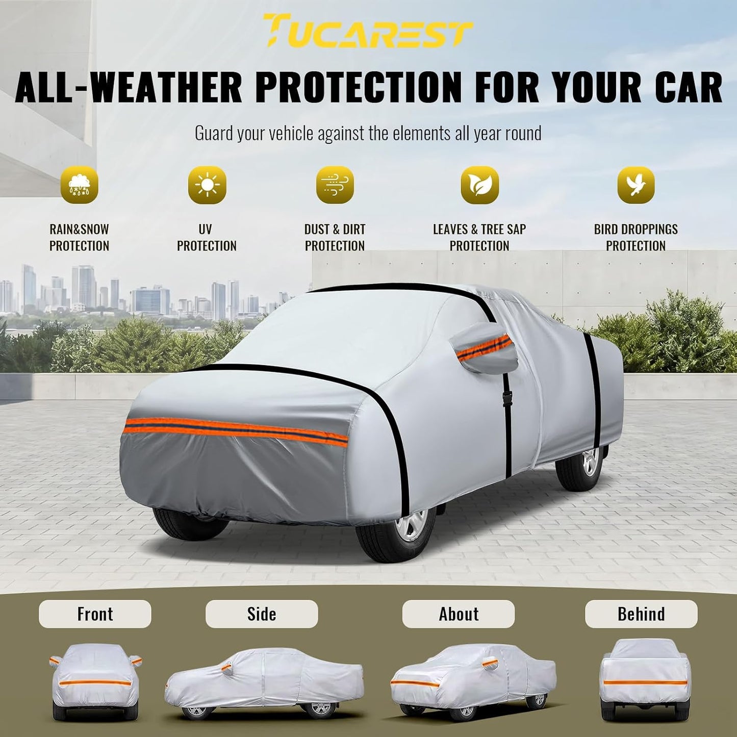 TUCAREST 6 Layers Full Car Cover for Pickup/Truck - Waterproof, Insulated, Anti-UV, Snow-Proof, Anti-Wind, All-Weather, Thickened Protection, up to 237 in